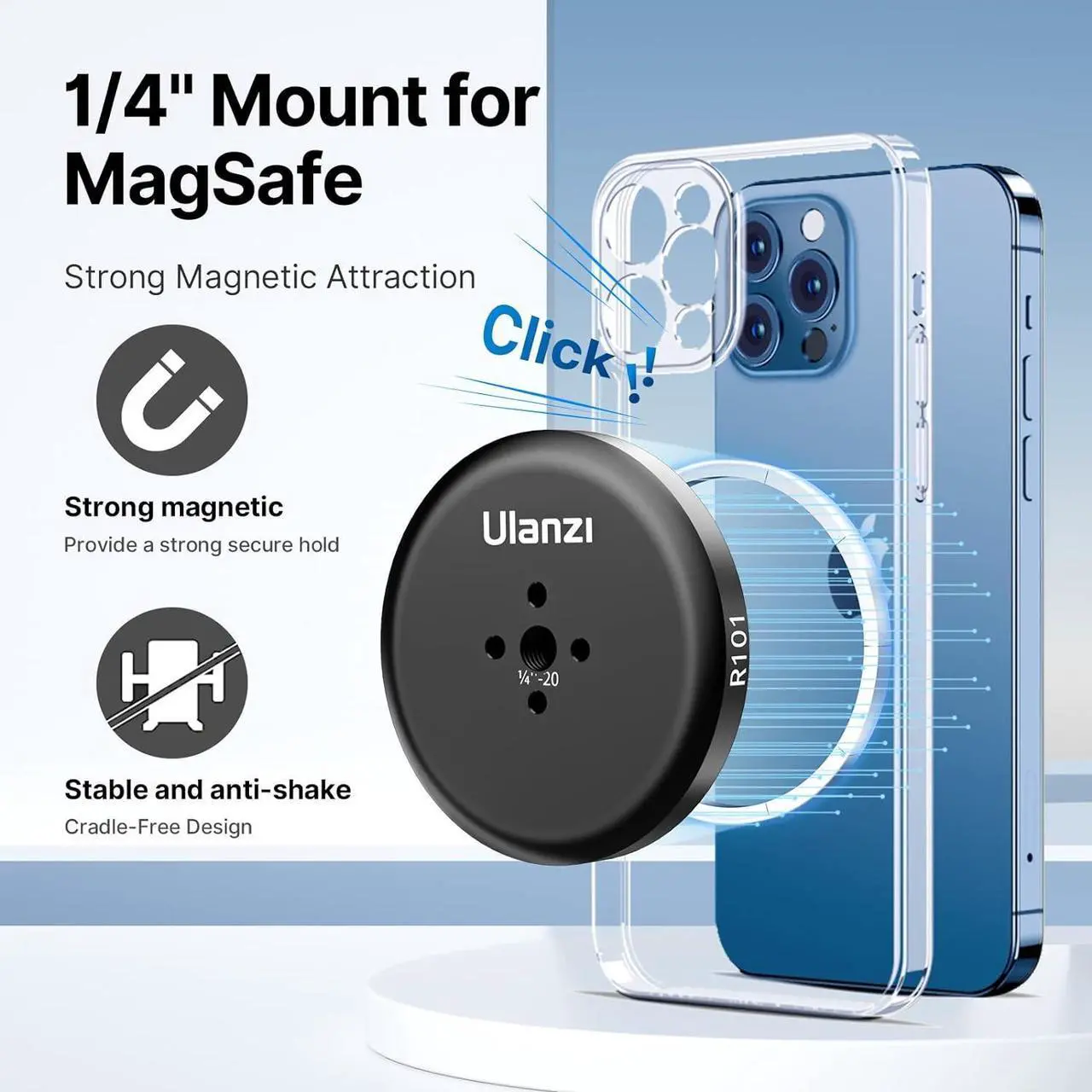 Alt view image 3 of 7 - ULANZI R101 1/4" Mount for MagSafe Lightweight and Compact, Magnetic Tripod Adapter Only for iPhone13/12 Pro/Pro Max/Mini, Magsafe Case/Cover, Tripod, Selfie Stick, Live Broadcast Tripod