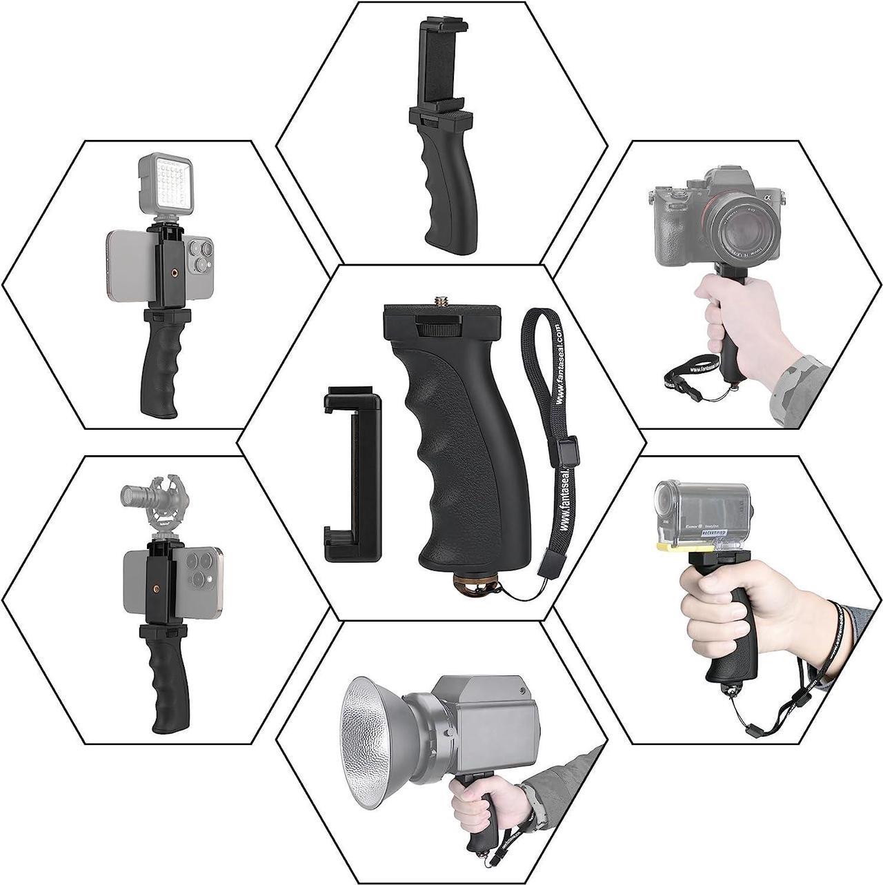 Alt view image 3 of 7 - Universal Ergonomic Anti-Falling Cell Phone Smartphone Hand Grip Stabilizer w/Safety Strap, Portable Selfie Stick Handheld Vlogging Holder Mount for 60-85mm Width iPhone Samsung Tracfone Android