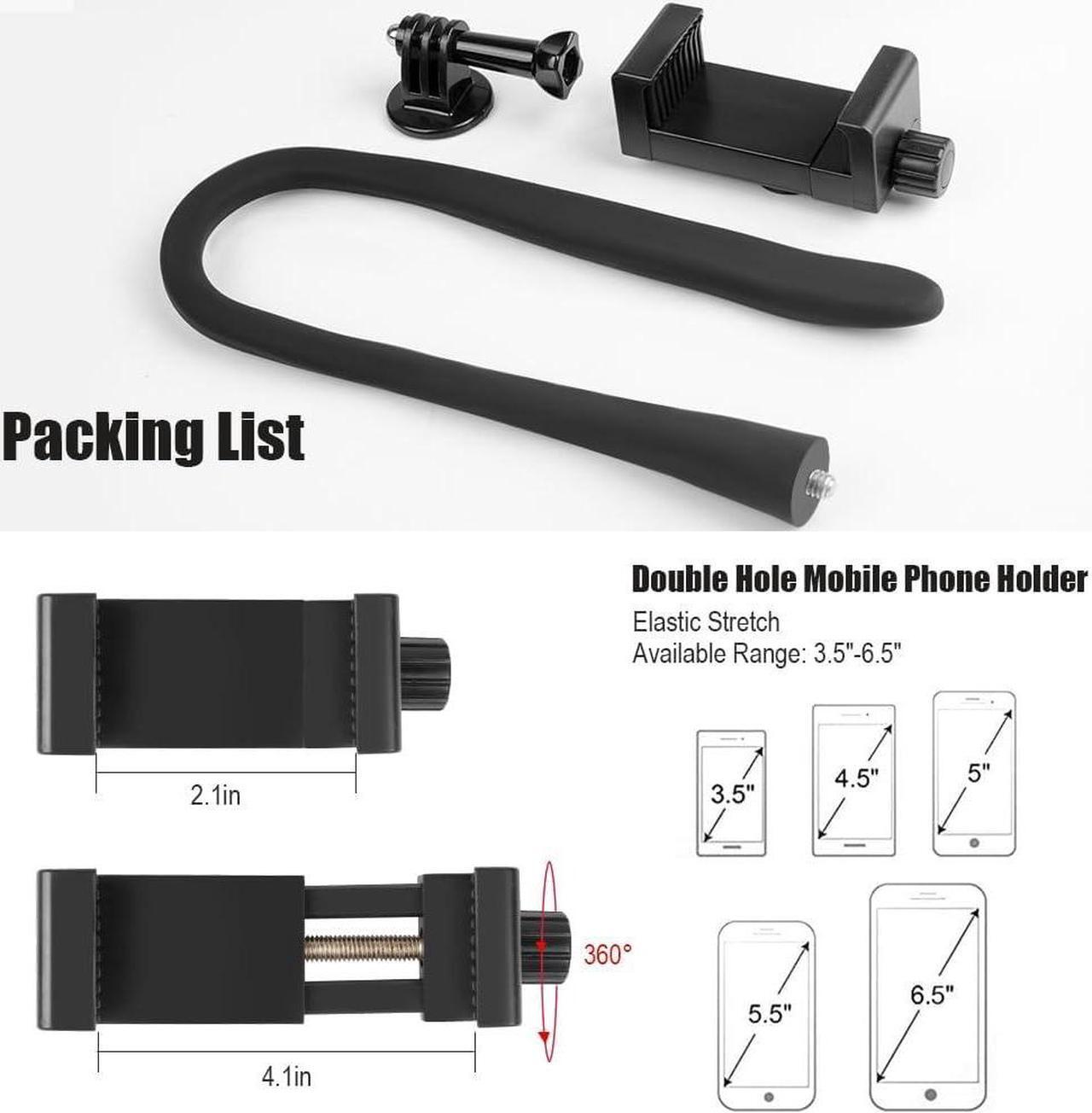 Alt view image 2 of 5 - Flex Mount Stroller Phone Holder Selfie Stick Gooseneck for Treadmill Bike Shopping Cart Boat Smartphone Suitable with GoPro Hero 12/11/10/9/8/7/6/5/4 AKASO Insta360