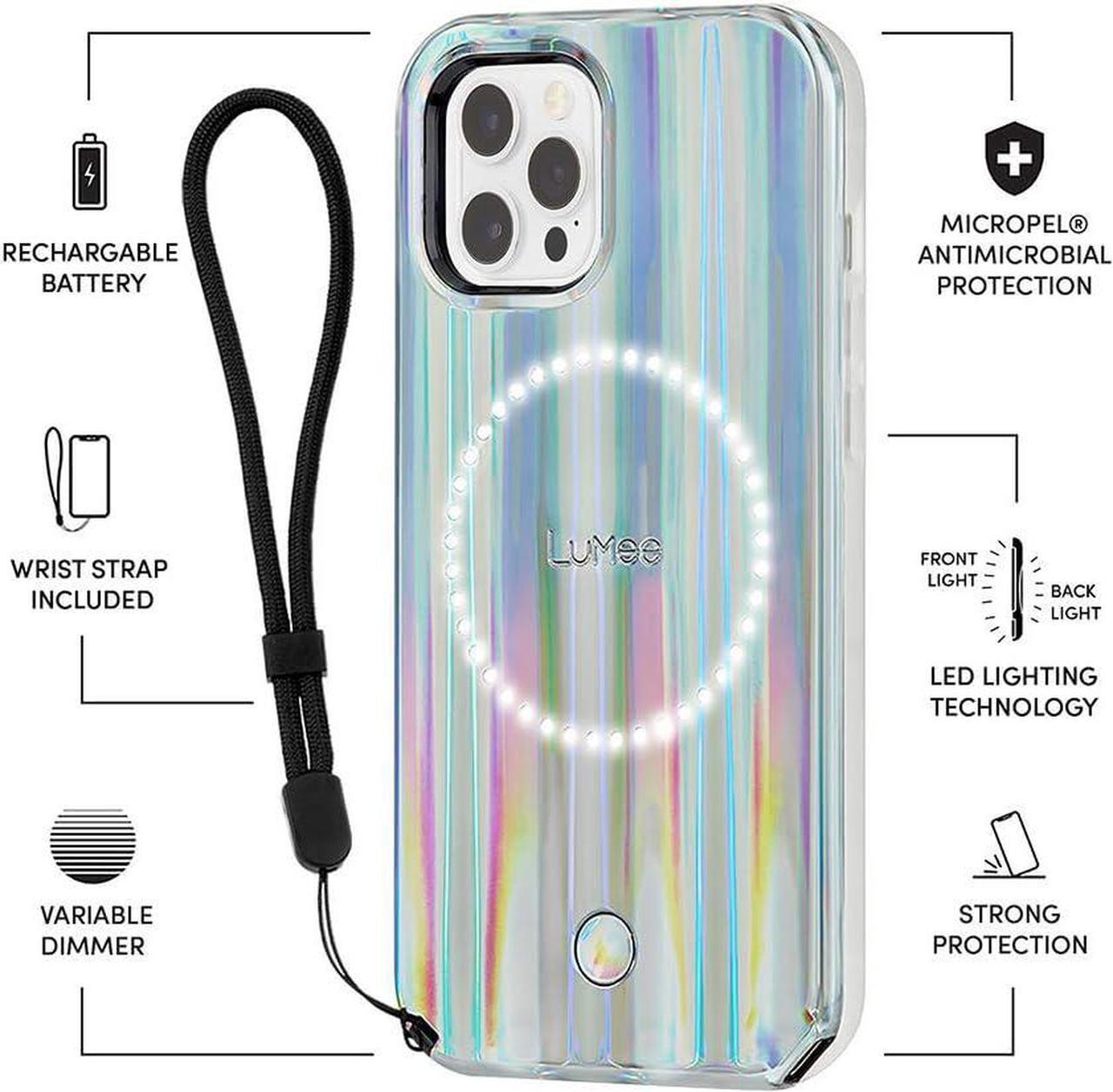 Alt view image 3 of 6 - LuMee Halo - Holographic - Light Up Selfie Case for iPhone 12 and iPhone 12 Pro (5G) - Front & Rear Illumination - 6.1 inch - Holographic