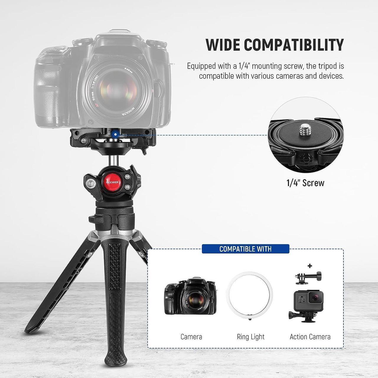 Alt view image 3 of 7 - NEEWER Mini Camera Tripod with 2in1 Phone Holder/Action Camera Adapter/Flexible Arm, Portable Travel Tripod Compatible with GoPro Hero 12 iPhone 15 Pro Max for Vlogging Filming Video Recording, TS006