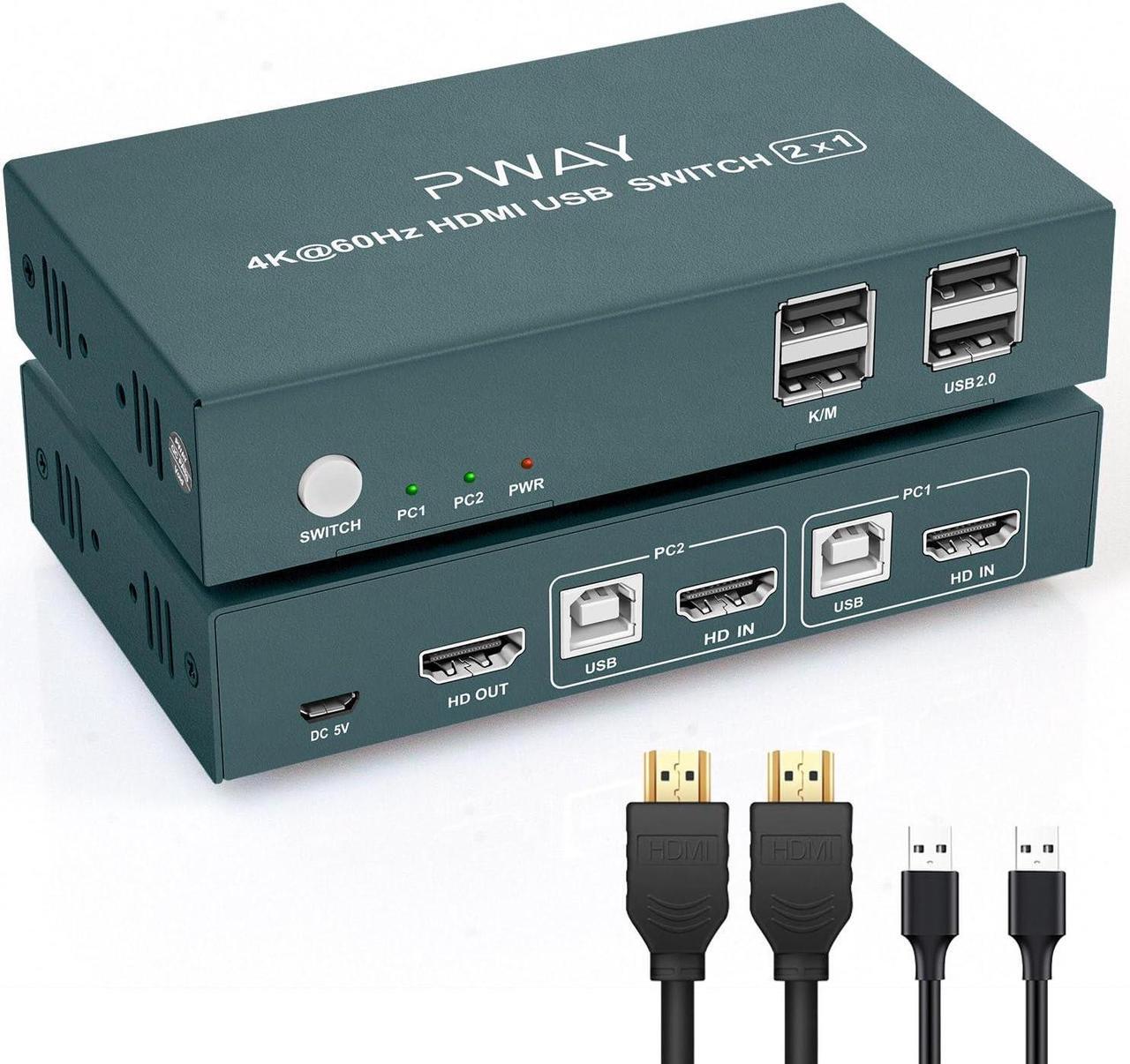 Main image of HDMI KVM Switch Two Computers One Monitor,2 Port KVM Switch USB2.0 Ultra HD 4K@60HZ Resolution2 in 1 Out Support Hotkeyboard,Plug and Play.