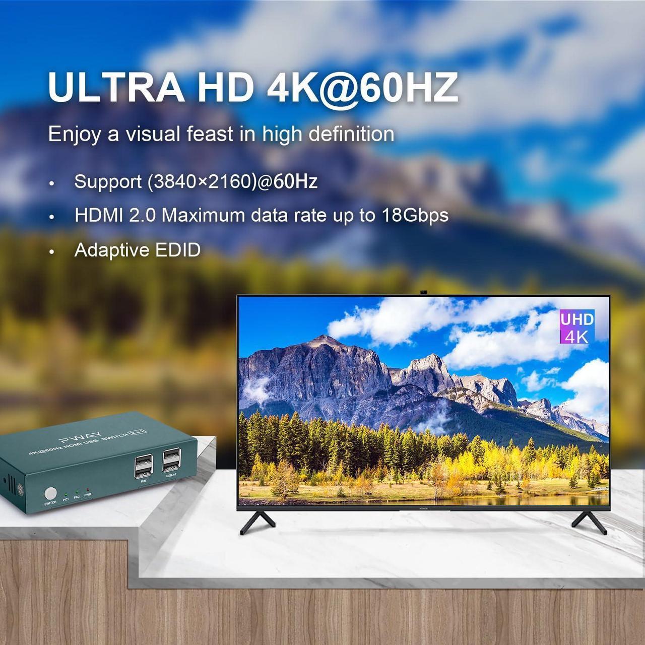 Alt view image 2 of 7 - HDMI KVM Switch Two Computers One Monitor,2 Port KVM Switch USB2.0 Ultra HD 4K@60HZ Resolution2 in 1 Out Support Hotkeyboard,Plug and Play.