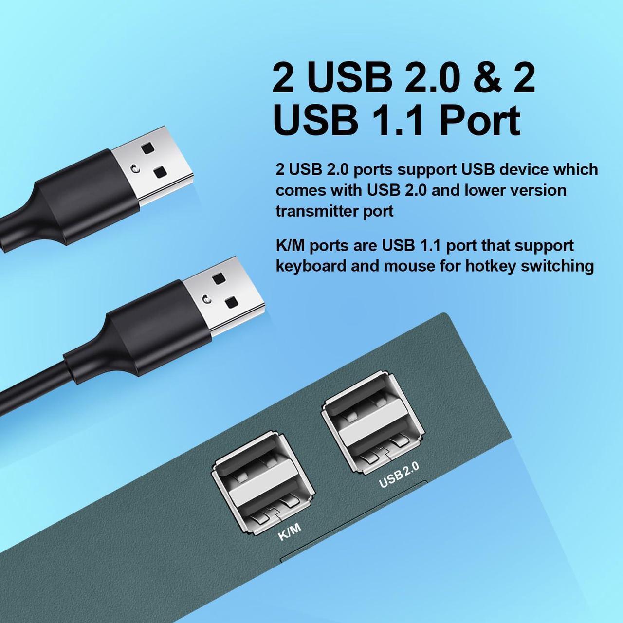 Alt view image 3 of 7 - HDMI KVM Switch Two Computers One Monitor,2 Port KVM Switch USB2.0 Ultra HD 4K@60HZ Resolution2 in 1 Out Support Hotkeyboard,Plug and Play.