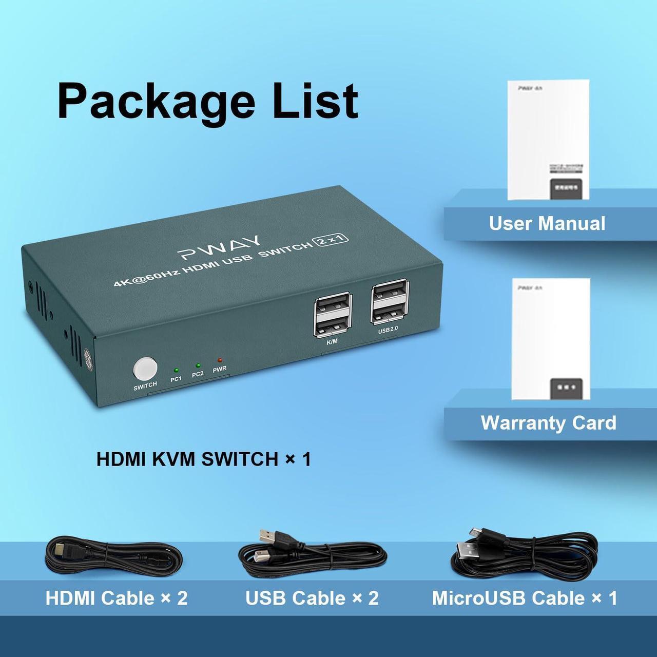 Alt view image 7 of 7 - HDMI KVM Switch Two Computers One Monitor,2 Port KVM Switch USB2.0 Ultra HD 4K@60HZ Resolution2 in 1 Out Support Hotkeyboard,Plug and Play.