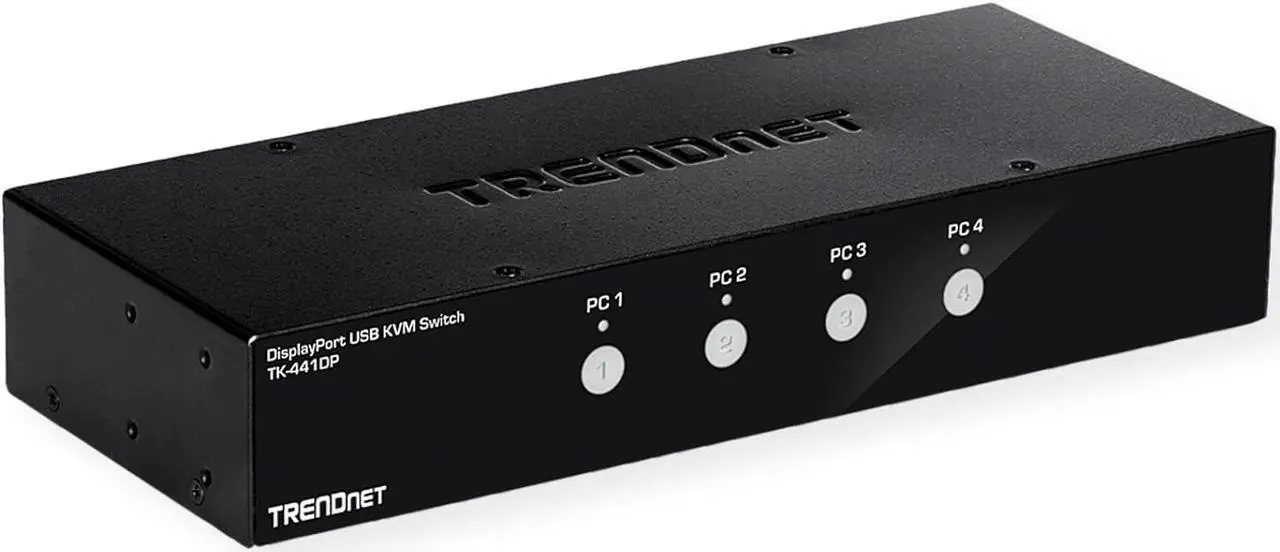 Main image of TRENDnet 4-Port Monitor DisplayPort KVM Switch with Audio, 2-Port USB 2.0 Hub, Supports 4K UHD 3840 x 2160 @ 60Hz, DisplayPort 1.2, Black, TK-441DP