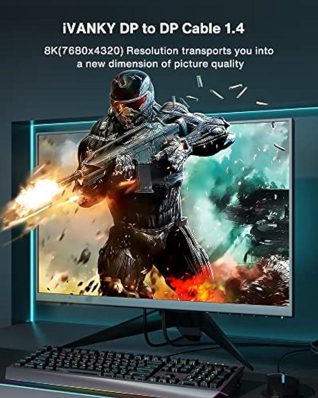 Alt view image 2 of 6 - IVANKY 8K DisplayPort Cable 1.4 3ft, Short DP Cable 3.3ft, [8K@60Hz, 4K@144Hz, 1080P@240Hz], Support HBR3, 32.4Gbps, HDCP 2.2, HDR, Compatible for Gaming Monitor, TV, PC, Laptop, 3090 Graphics .etc
