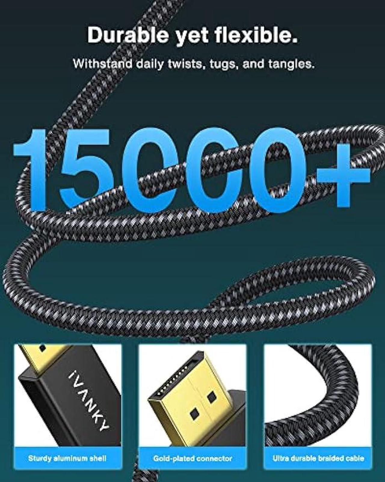 Alt view image 4 of 6 - IVANKY 8K DisplayPort Cable 1.4 3ft, Short DP Cable 3.3ft, [8K@60Hz, 4K@144Hz, 1080P@240Hz], Support HBR3, 32.4Gbps, HDCP 2.2, HDR, Compatible for Gaming Monitor, TV, PC, Laptop, 3090 Graphics .etc