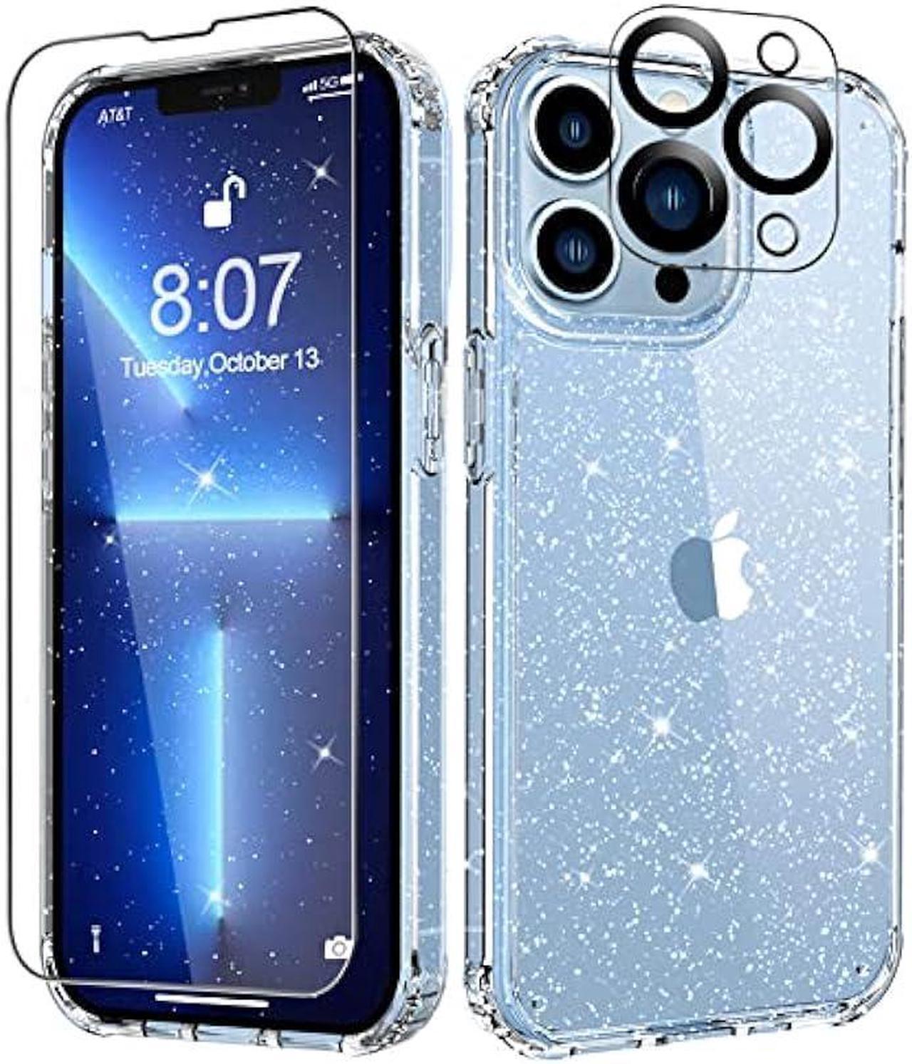 MIODIK for iPhone 13 Pro Case Clear Glitter, with Screen Protector + Camera Lens Protector, [Non-Yellowing] Crystal Women Girls Protective Shockproof Phone Case 6.1 inch - Twinkle Clear