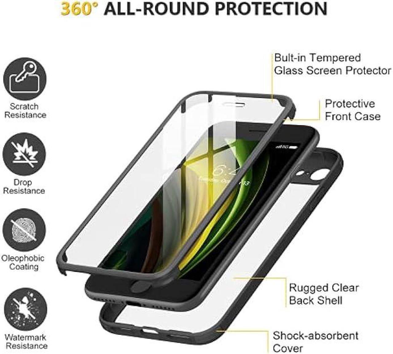 Alt view image 2 of 6 - Miracase iPhone SE Case 2020 2022/ iPhone 8 Case, Full-Body Glass Back with Built-in Glass Screen Protector, Rugged iPhone SE Phone Case 3rd Generation/ 2nd Gen, Clear Hard Cover Bumper for SE, Black