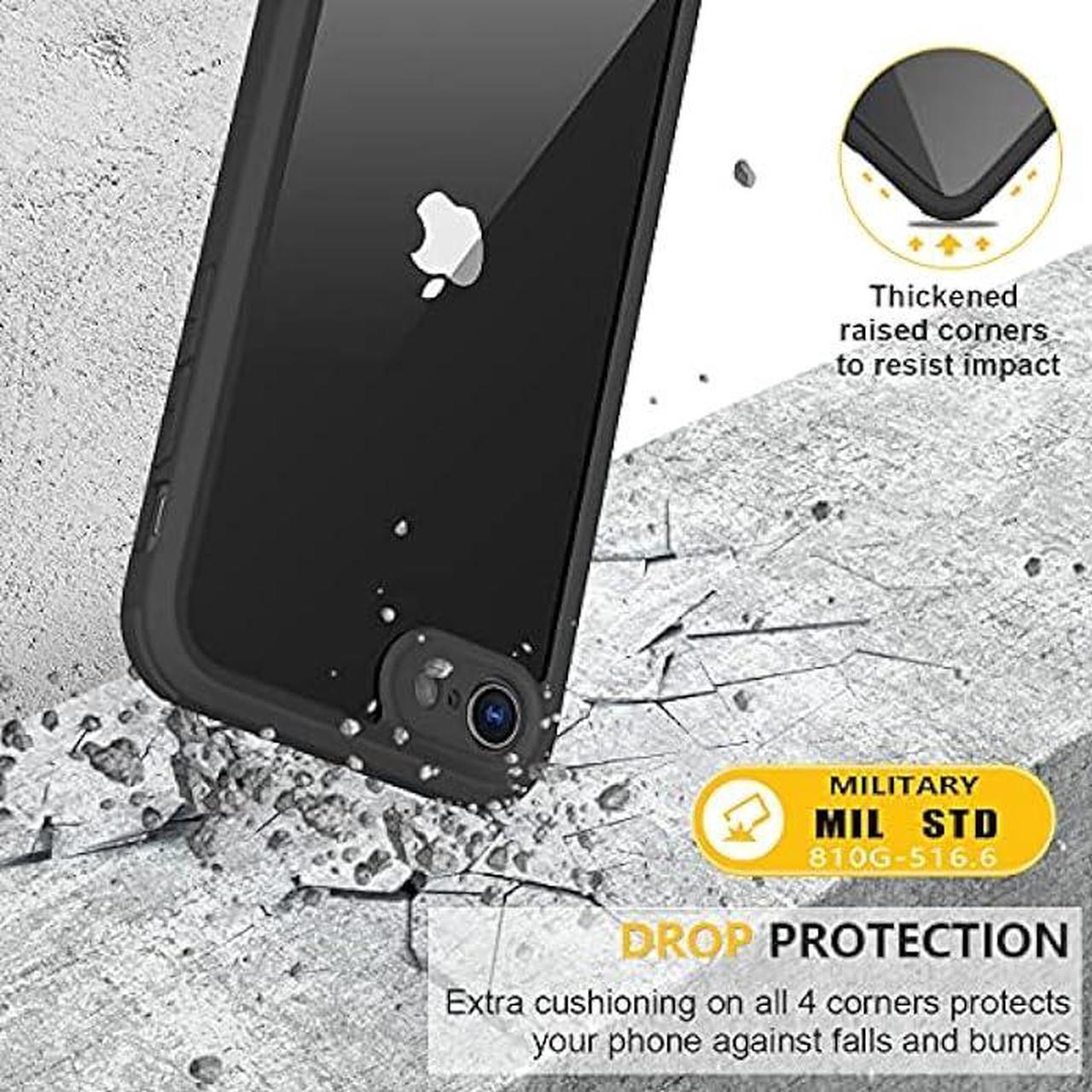 Alt view image 4 of 6 - Miracase iPhone SE Case 2020 2022/ iPhone 8 Case, Full-Body Glass Back with Built-in Glass Screen Protector, Rugged iPhone SE Phone Case 3rd Generation/ 2nd Gen, Clear Hard Cover Bumper for SE, Black
