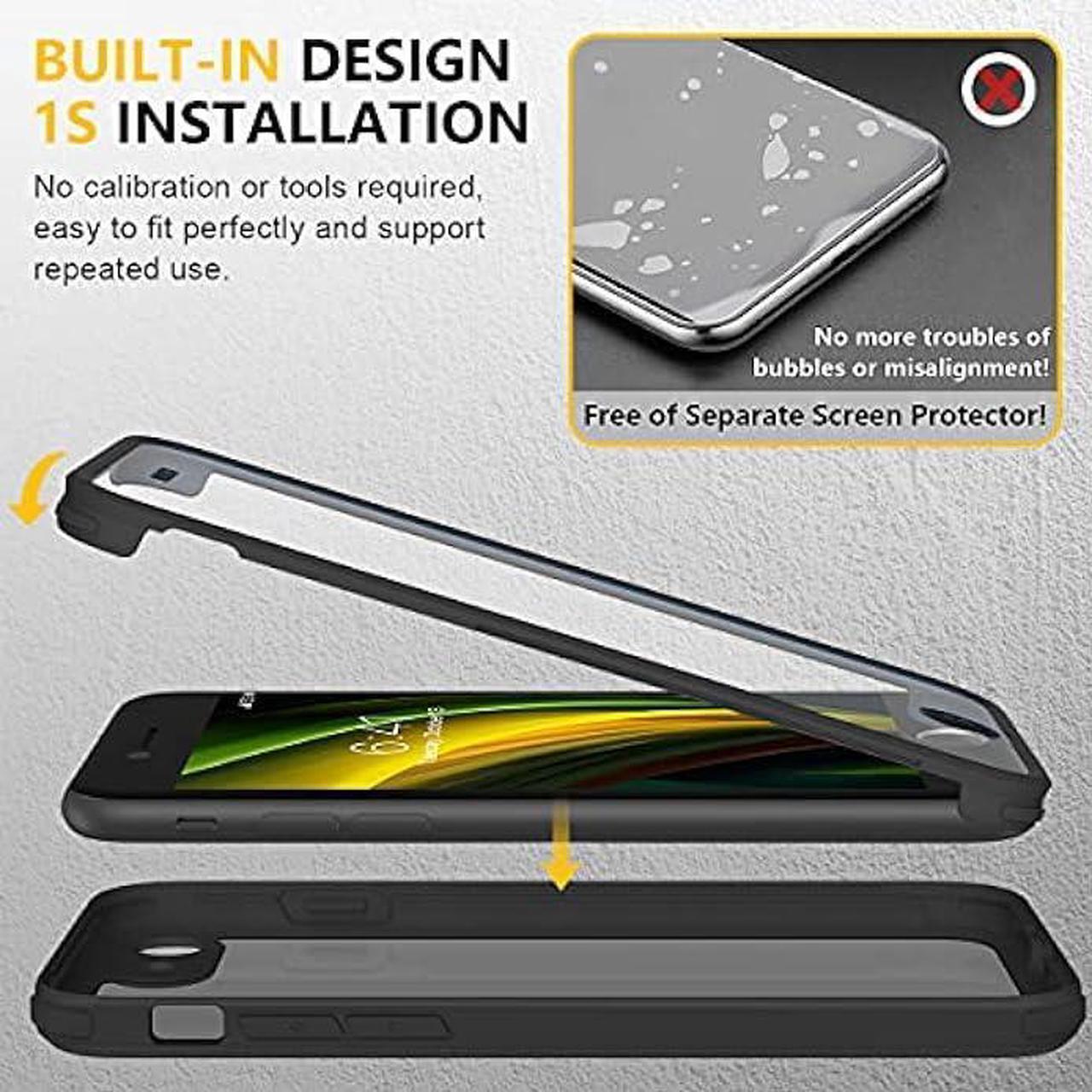 Alt view image 3 of 6 - Miracase iPhone SE Case 2020 2022/ iPhone 8 Case, Full-Body Glass Back with Built-in Glass Screen Protector, Rugged iPhone SE Phone Case 3rd Generation/ 2nd Gen, Clear Hard Cover Bumper for SE, Black
