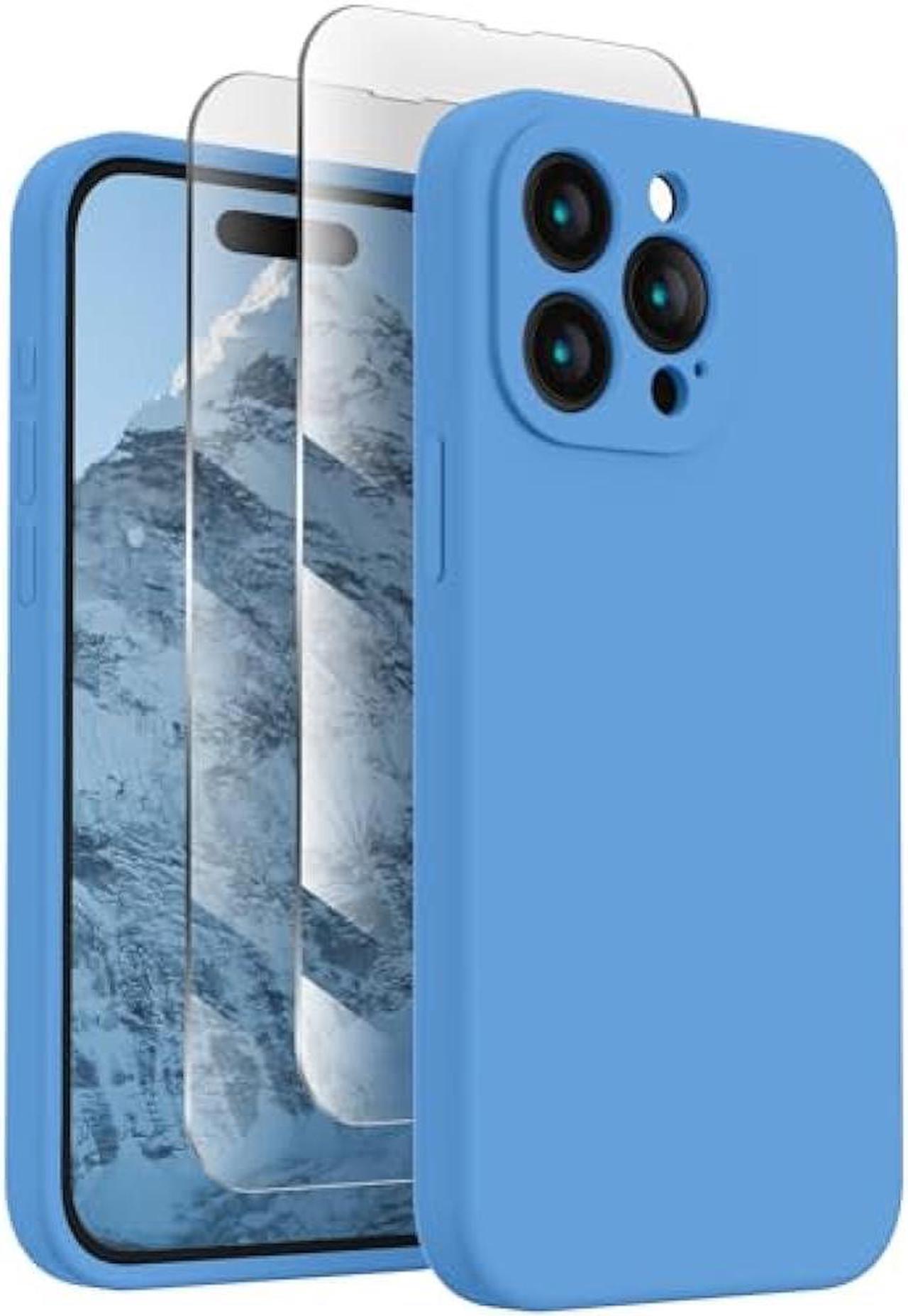 FireNova Designed for iPhone 15 Pro Case, Silicone Upgraded [Camera Protection] Phone Case with [2 Screen Protectors], Soft Anti-Scratch Microfiber Lining Inside, 6.1 inch, Blue