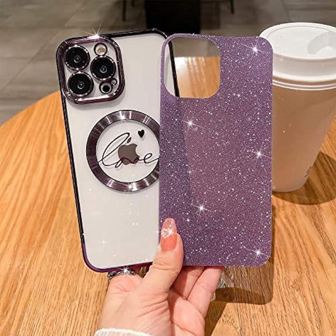 Alt view image 3 of 6 - MGQILING Compatible with iPhone 14 Pro Max Magnetic Glitter Case-6.7 Inch, Luxury Love Heart Pattern Plating Clear Case, Compatible with MagSafe for Women Girls Shockproof Back Cover-Purple
