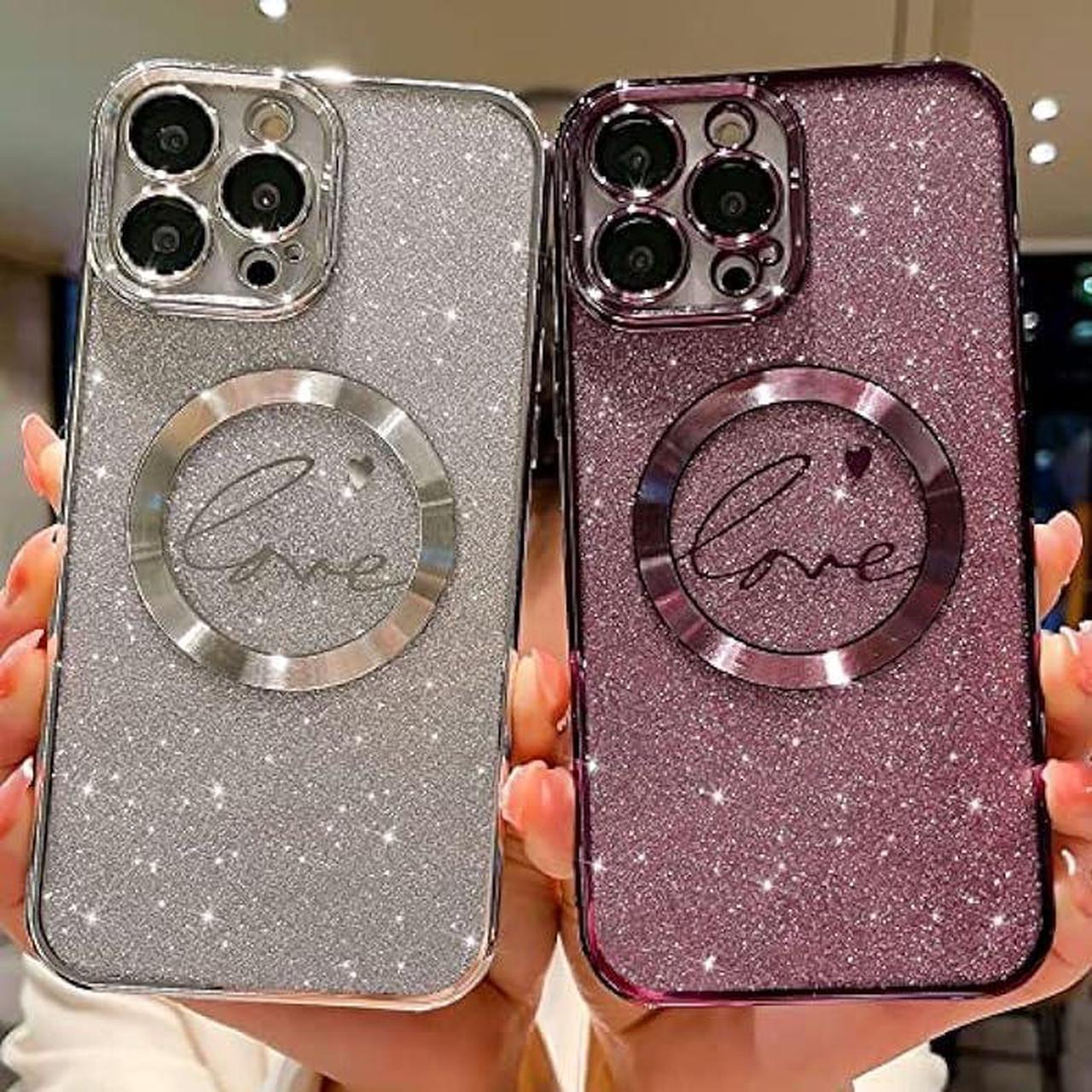 Alt view image 5 of 6 - MGQILING Compatible with iPhone 14 Pro Max Magnetic Glitter Case-6.7 Inch, Luxury Love Heart Pattern Plating Clear Case, Compatible with MagSafe for Women Girls Shockproof Back Cover-Purple