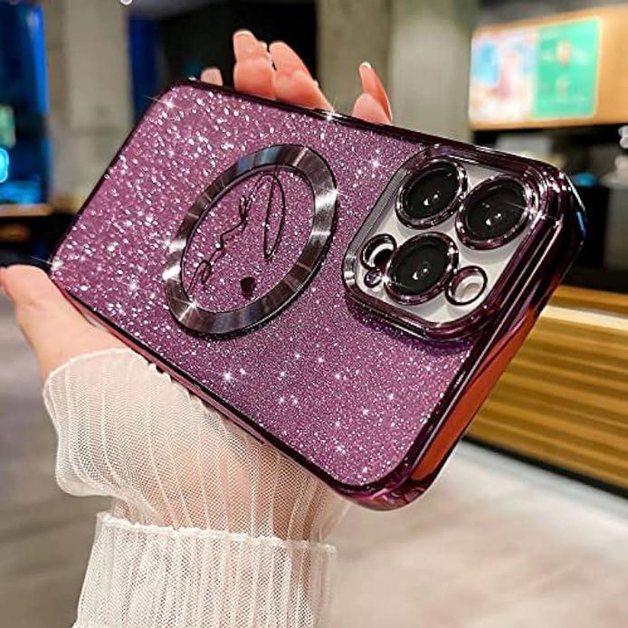 Alt view image 4 of 6 - MGQILING Compatible with iPhone 14 Pro Max Magnetic Glitter Case-6.7 Inch, Luxury Love Heart Pattern Plating Clear Case, Compatible with MagSafe for Women Girls Shockproof Back Cover-Purple