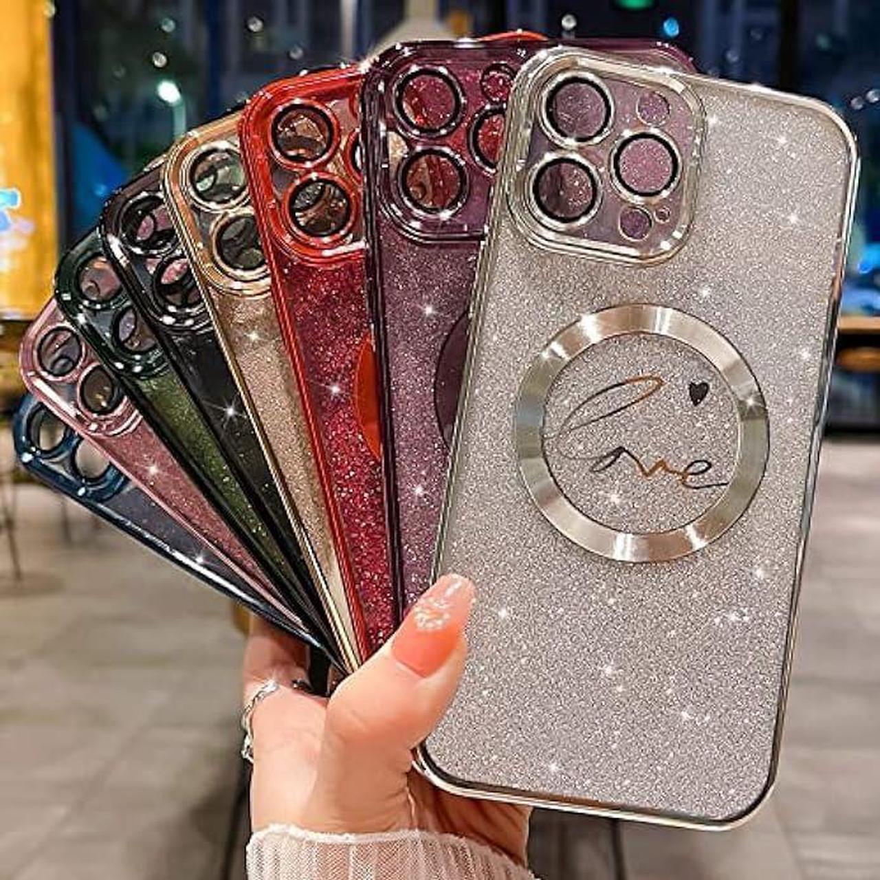 Alt view image 6 of 6 - MGQILING Compatible with iPhone 14 Pro Max Magnetic Glitter Case-6.7 Inch, Luxury Love Heart Pattern Plating Clear Case, Compatible with MagSafe for Women Girls Shockproof Back Cover-Purple