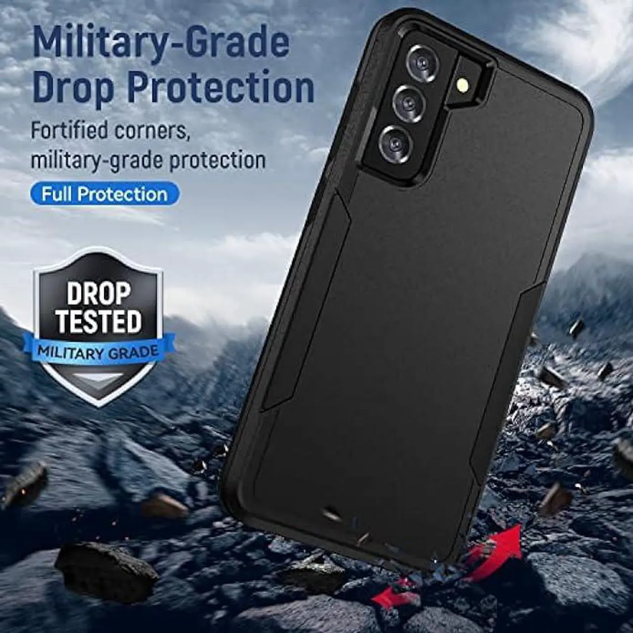 Alt view image 6 of 6 - for Samsung Galaxy S21 Case, Galaxy S21 Case with HD Screen Protector [Military Grade Drop Tested] Heavy-Duty Tough Rugged Shockproof Protective Case for S21, Black