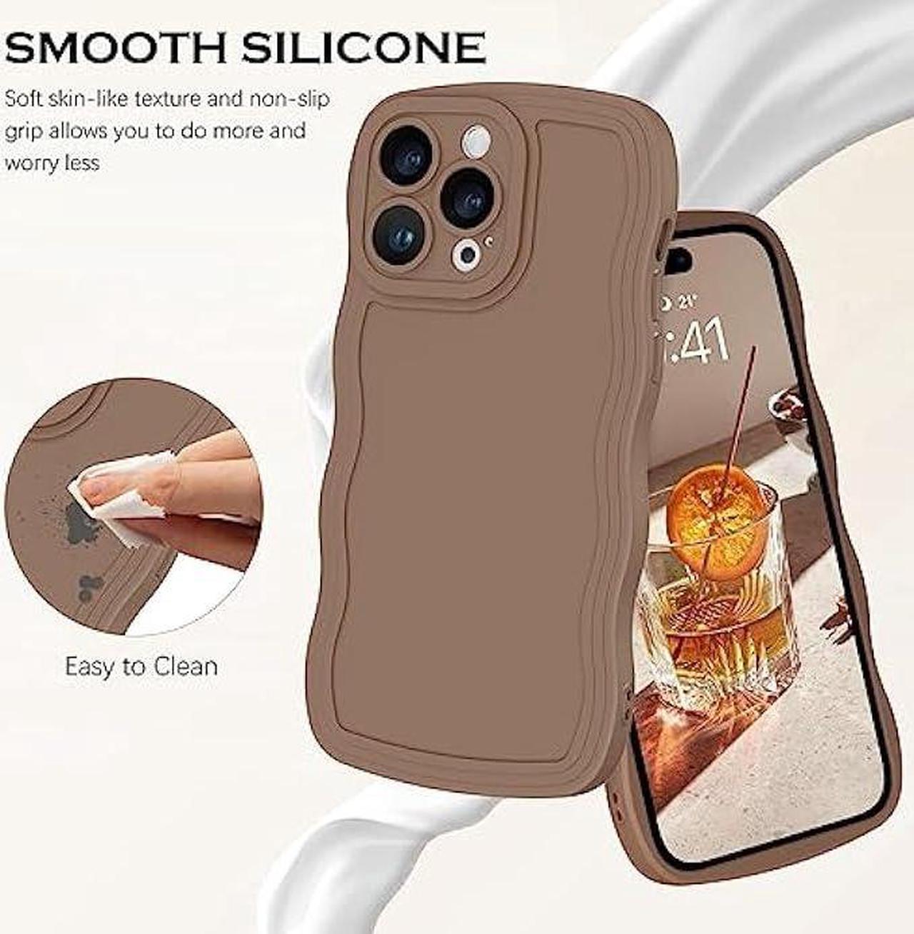Alt view image 2 of 6 - YINLAI Designed for iPhone 14 Pro Max Case Cute Curly Wave Frame Shape Slim Soft TPU Bumper Shockproof Protective Phone Case Cover 6.7 Inch, Khaki