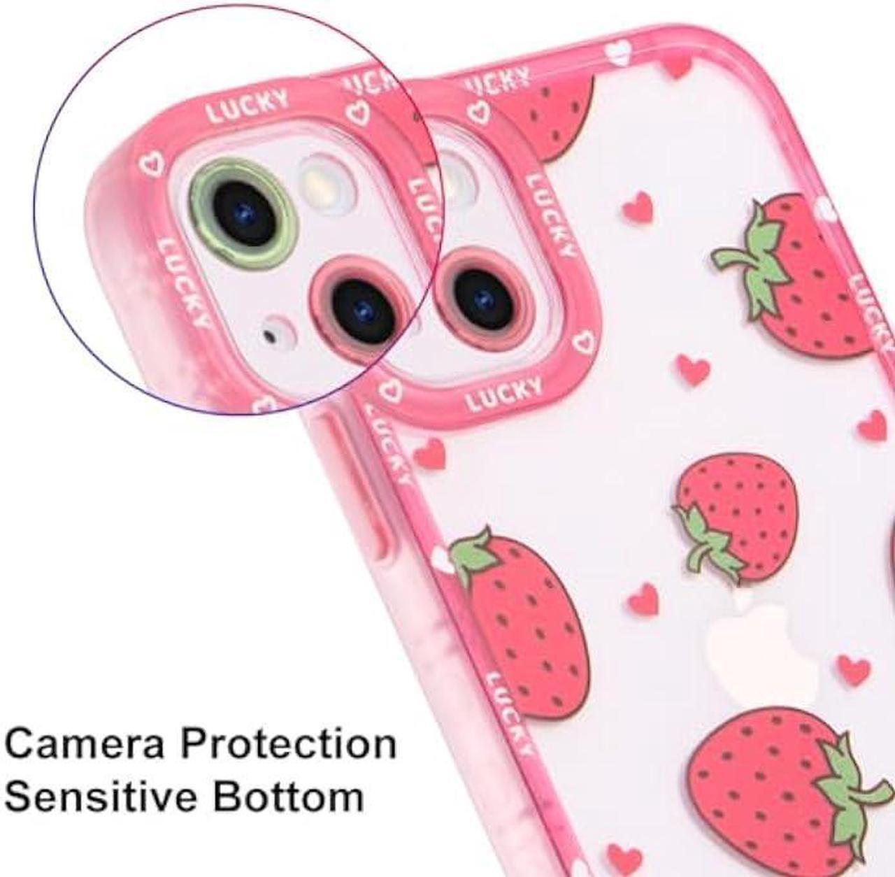 Alt view image 5 of 6 - MZELQ Compatible with iPhone 15 Case Pink Strawberry Cute Pattern Soft TPU Case for Girls Women + 1* Screen Protector, Camera Hole Protective Phone Case