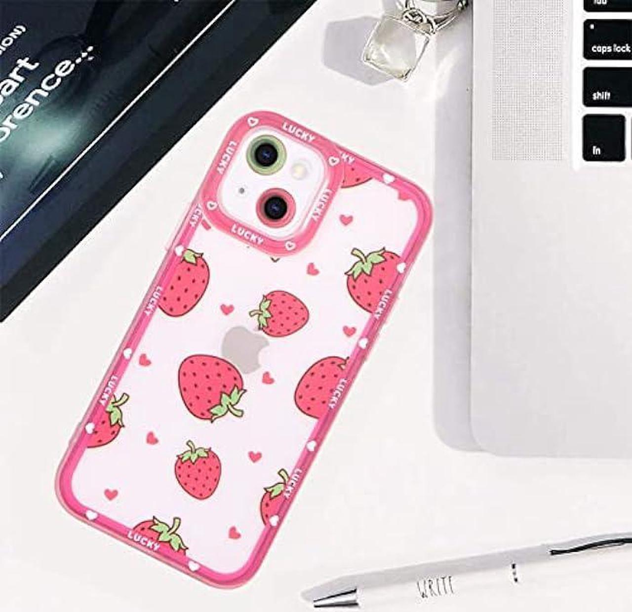 Alt view image 6 of 6 - MZELQ Compatible with iPhone 15 Case Pink Strawberry Cute Pattern Soft TPU Case for Girls Women + 1* Screen Protector, Camera Hole Protective Phone Case