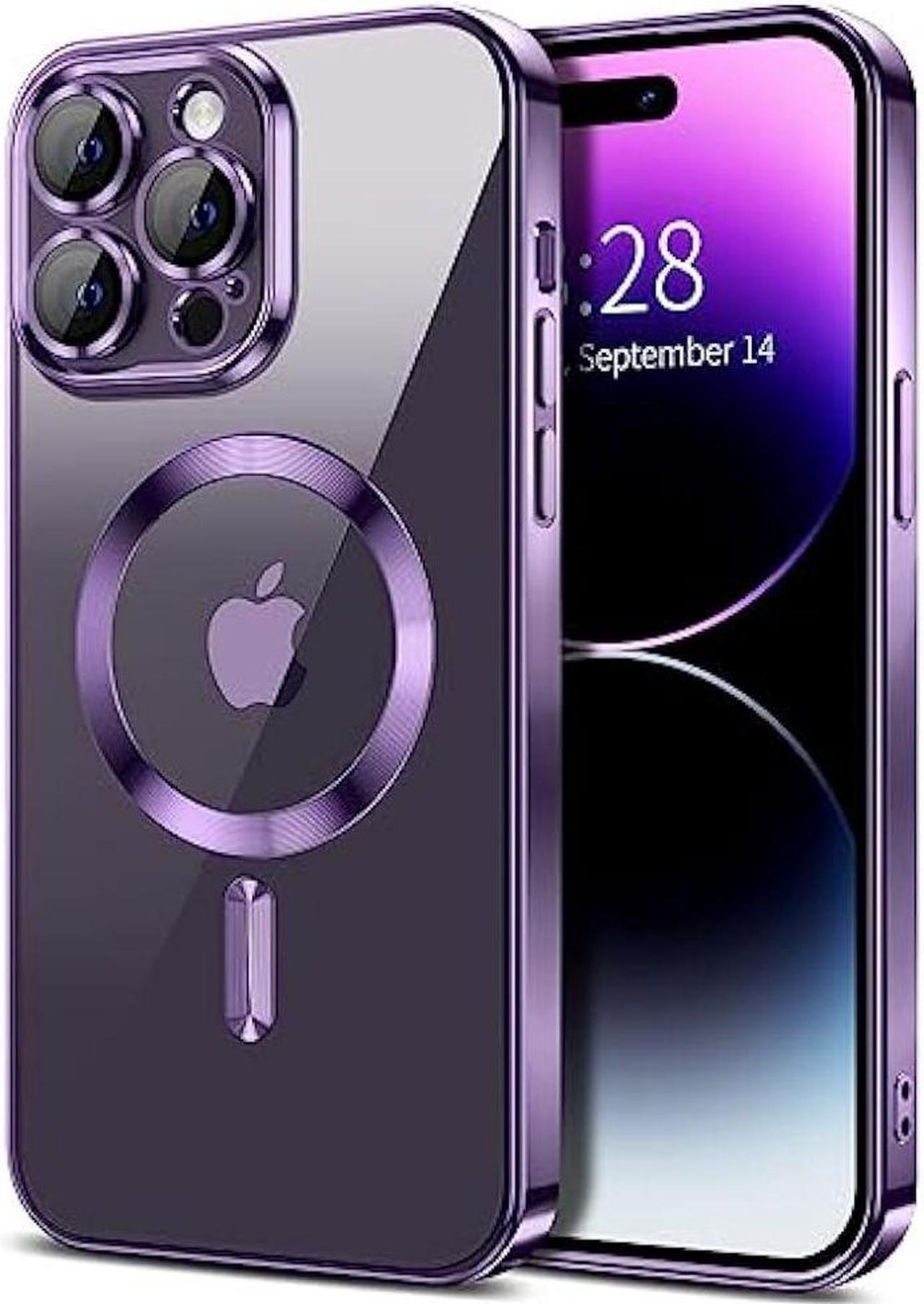 Hython Magnetic Clear Case for iPhone 14 Pro Max Case [Compatible with MagSafe] [Full Camera Lens Protection] Luxury Plating Edge Slim Soft TPU Cover Shockproof Protective Phone Case, Purple