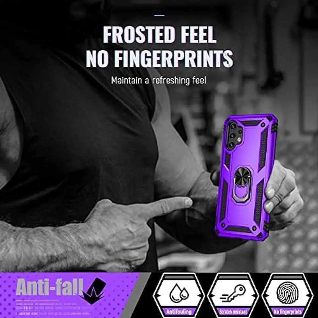 Alt view image 5 of 6 - Galaxy A13 4G Case, Samsung A13 4G Case with HD Screen Protector, Androgate Military-Grade Ring Holder Kickstand Car Mount 15ft Drop Tested Cover Phone Case for Samsung Galaxy A13 4G, Purple