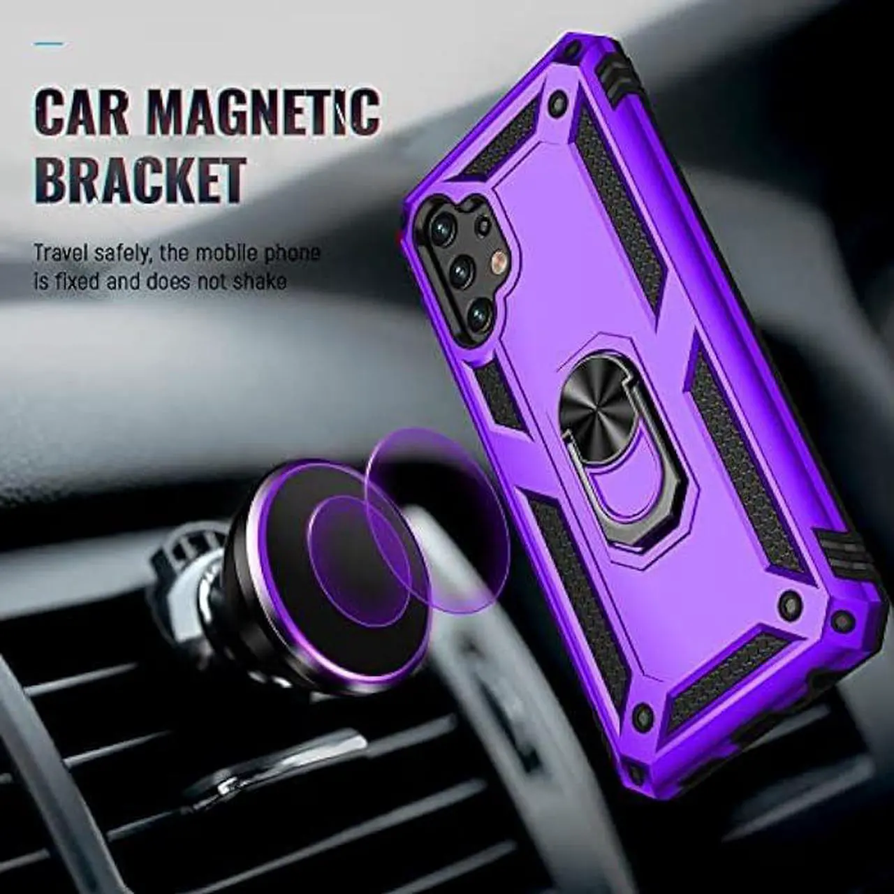 Alt view image 4 of 6 - Galaxy A13 4G Case, Samsung A13 4G Case with HD Screen Protector, Androgate Military-Grade Ring Holder Kickstand Car Mount 15ft Drop Tested Cover Phone Case for Samsung Galaxy A13 4G, Purple