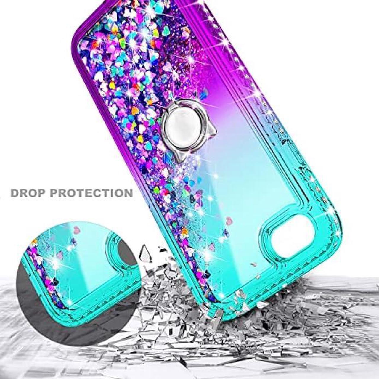 Alt view image 5 of 7 - NGB Compatible for iPhone 8 Plus Case, iPhone 7 Plus /6 Plus /6S Plus with Tempered Glass Screen Protector, Ring Holder, Girls Women Kids Liquid Bling Sparkle Glitter Cute Case (Aqua/Purple)