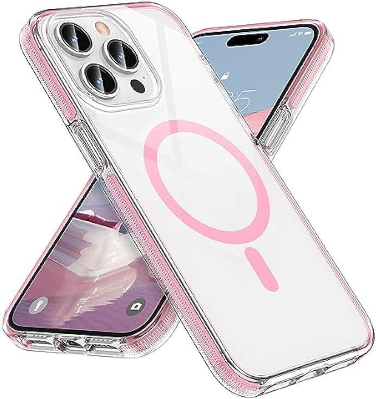 MILPROX Compatible with iPhone 15 Pro Max Case - Compatible with MagSafe - Magnetic Clear Trasparent Design - Non-Yellowing Anti-Slip - Shockproof Bumper Phone Cover - Pink