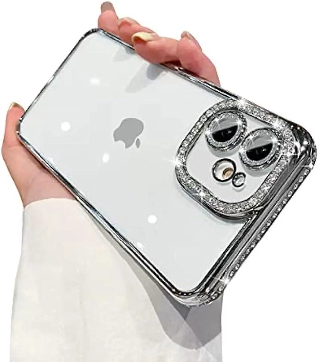 Main image of Fycyko Compatible for iPhone 11 Case with Glitter Diamond Camera Protector,Bling Clear Crystal Cute Phone Case Shockproof Sparkle Len for iPhone 11(6.1'')-Silver