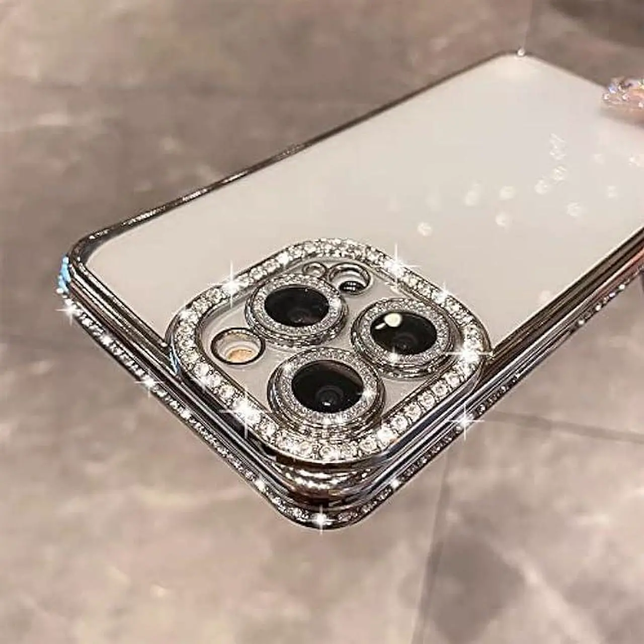 Alt view image 4 of 6 - Fycyko Compatible for iPhone 11 Case with Glitter Diamond Camera Protector,Bling Clear Crystal Cute Phone Case Shockproof Sparkle Len for iPhone 11(6.1'')-Silver