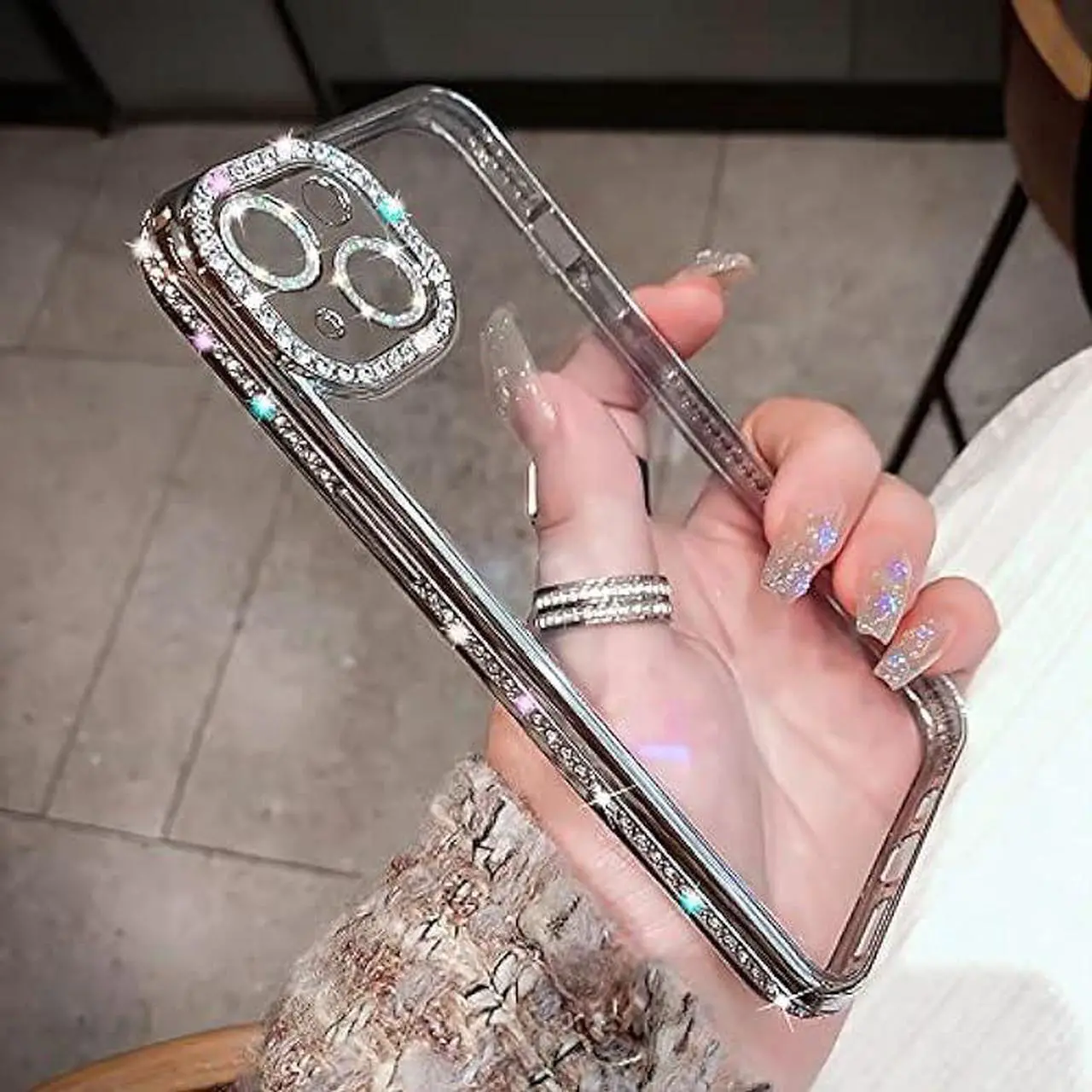 Alt view image 5 of 6 - Fycyko Compatible for iPhone 11 Case with Glitter Diamond Camera Protector,Bling Clear Crystal Cute Phone Case Shockproof Sparkle Len for iPhone 11(6.1'')-Silver