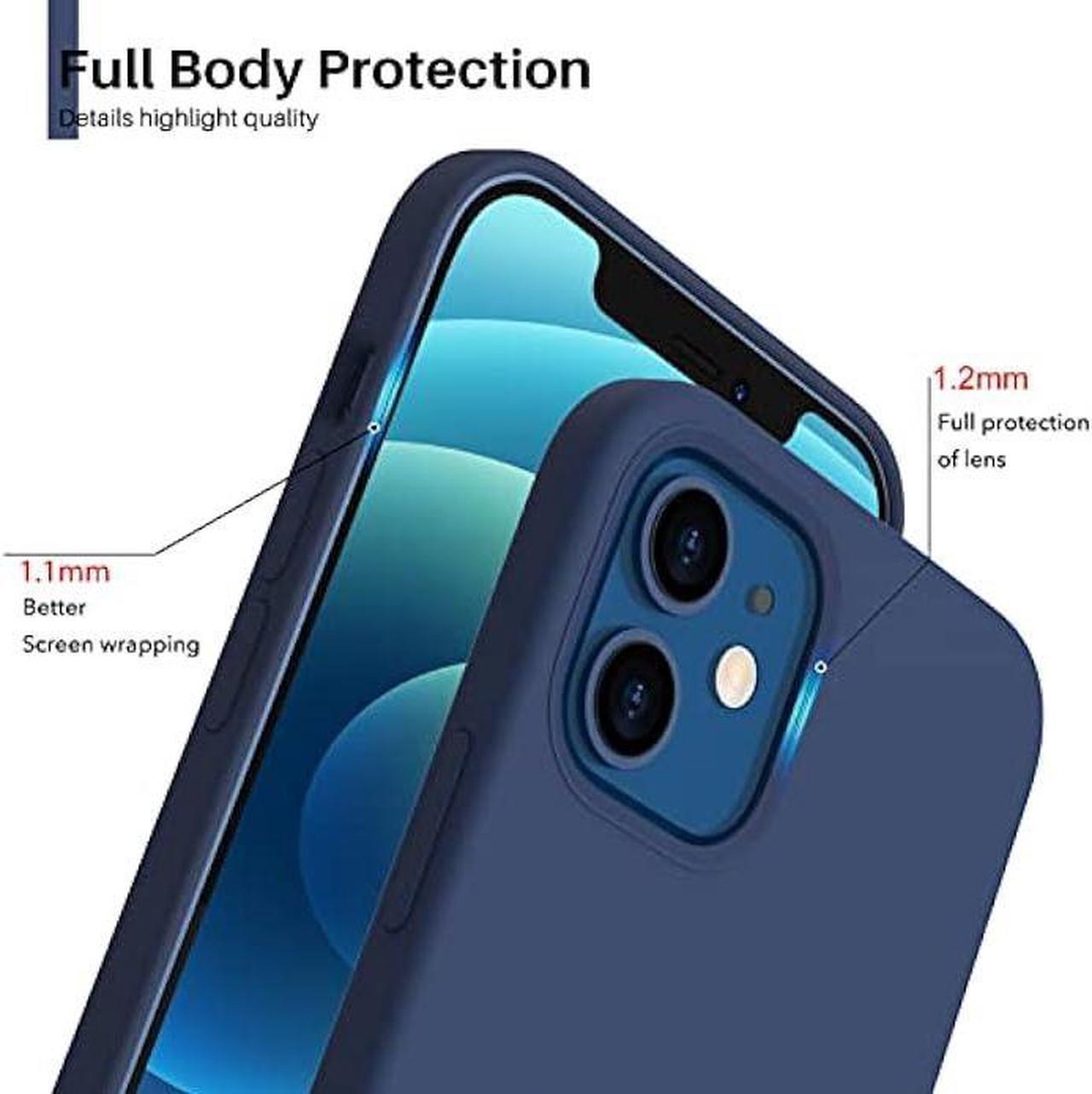 Alt view image 4 of 6 - ORNARTO Compatible with iPhone 12 Mini Case, Slim Liquid Silicone 3 Layers Full Covered Soft Gel Rubber with Microfiber Case Cover 5.4 inch-Navy Blue
