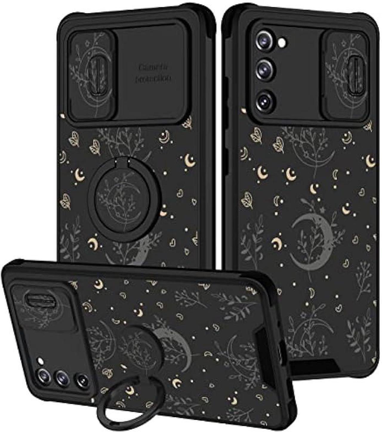 Main image of Goocrux (2in1 for Samsung Galaxy S20 FE 5G Case Moon Plants for Women Girls Cute Phone Cover Flower Heart Stars Space Design with Slide Camera Cover+Ring Holder Fashion Black Cases for S20FE 6.5''
