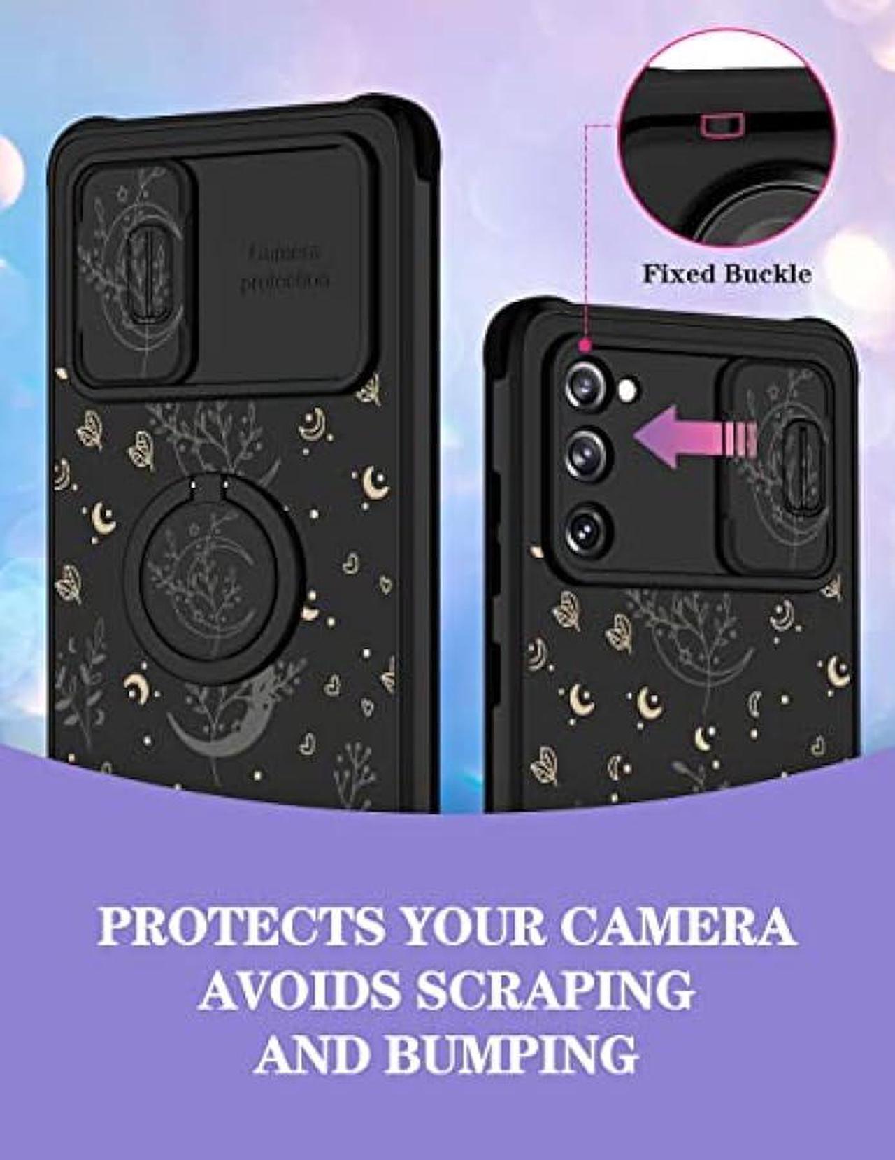 Alt view image 3 of 6 - Goocrux (2in1 for Samsung Galaxy S20 FE 5G Case Moon Plants for Women Girls Cute Phone Cover Flower Heart Stars Space Design with Slide Camera Cover+Ring Holder Fashion Black Cases for S20FE 6.5''