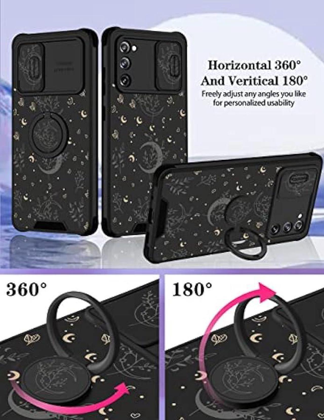 Alt view image 4 of 6 - Goocrux (2in1 for Samsung Galaxy S20 FE 5G Case Moon Plants for Women Girls Cute Phone Cover Flower Heart Stars Space Design with Slide Camera Cover+Ring Holder Fashion Black Cases for S20FE 6.5''