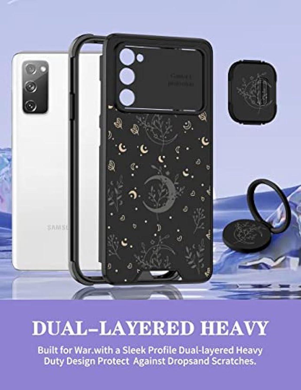 Alt view image 5 of 6 - Goocrux (2in1 for Samsung Galaxy S20 FE 5G Case Moon Plants for Women Girls Cute Phone Cover Flower Heart Stars Space Design with Slide Camera Cover+Ring Holder Fashion Black Cases for S20FE 6.5''