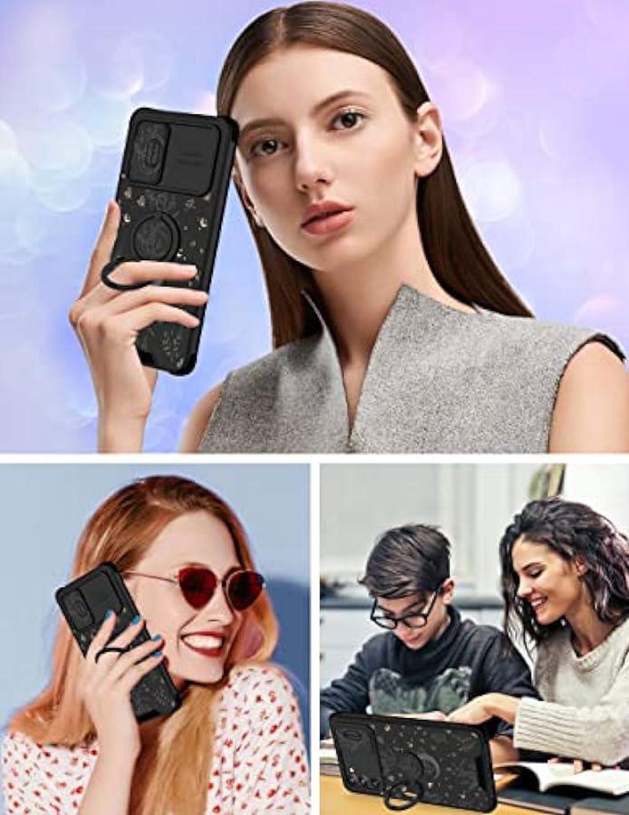 Alt view image 6 of 6 - Goocrux (2in1 for Samsung Galaxy S20 FE 5G Case Moon Plants for Women Girls Cute Phone Cover Flower Heart Stars Space Design with Slide Camera Cover+Ring Holder Fashion Black Cases for S20FE 6.5''