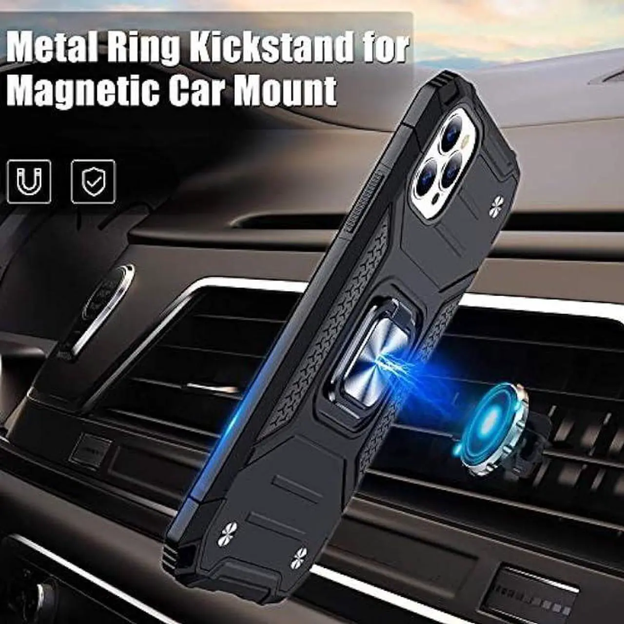 Alt view image 5 of 6 - JAME Designed for iPhone 12 Pro Max Case with Screen Protector [2PCS], Military-Grade Drop Protection Cover, Protective Phone Cases, with Ring Kickstand, Bumper Case for iPhone 12 Pro Max 6.7 Black