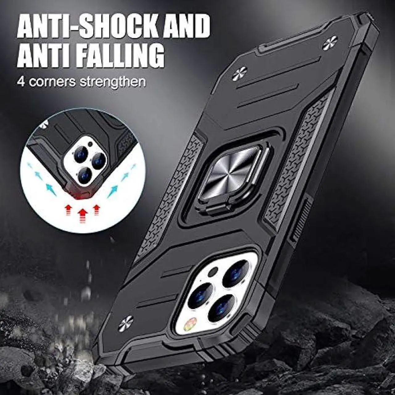 Alt view image 4 of 6 - JAME Designed for iPhone 12 Pro Max Case with Screen Protector [2PCS], Military-Grade Drop Protection Cover, Protective Phone Cases, with Ring Kickstand, Bumper Case for iPhone 12 Pro Max 6.7 Black