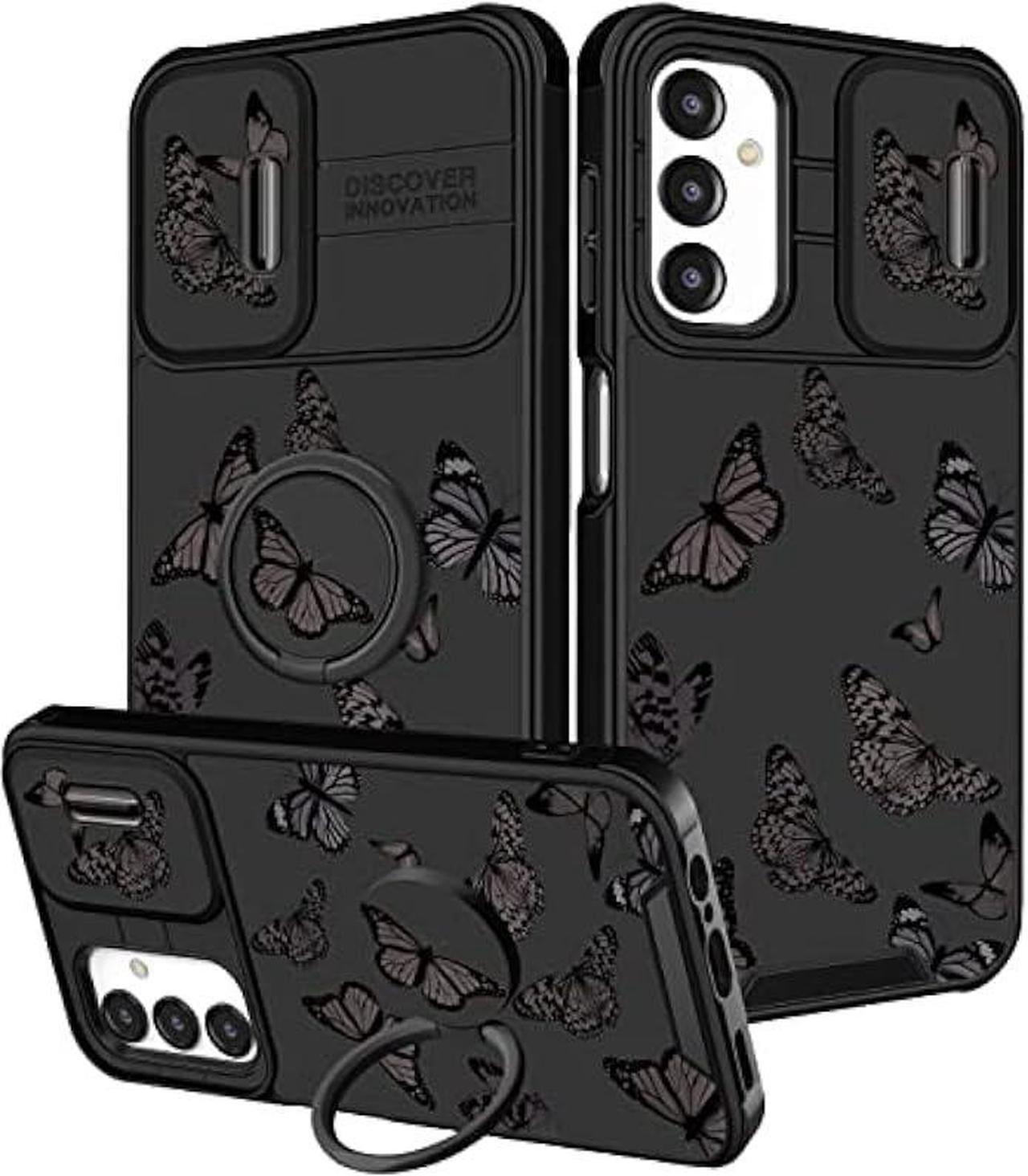 Main image of Funermei (2in1 for Samsung Galaxy A13 5G Case for Women Butterfly Cute Girls Phone Cover Girly Pretty Aesthetic Black Butterfly Design with Camera Cover and Ring Stand Funda for Samsung A13 5G Case