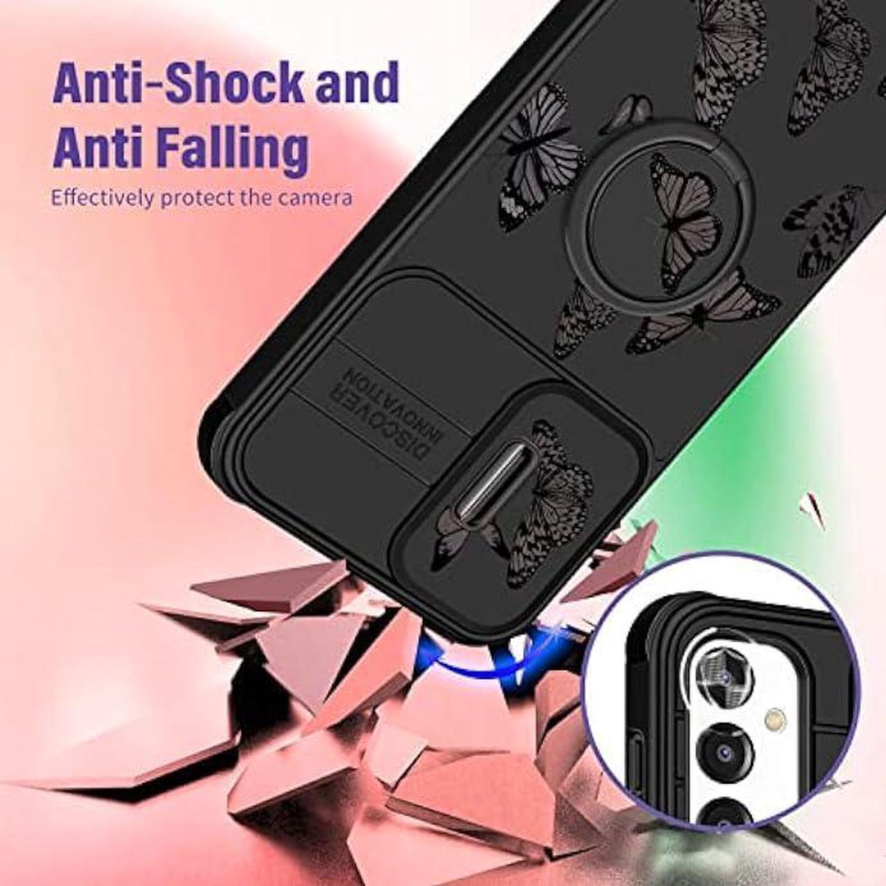 Alt view image 3 of 6 - Funermei (2in1 for Samsung Galaxy A13 5G Case for Women Butterfly Cute Girls Phone Cover Girly Pretty Aesthetic Black Butterfly Design with Camera Cover and Ring Stand Funda for Samsung A13 5G Case