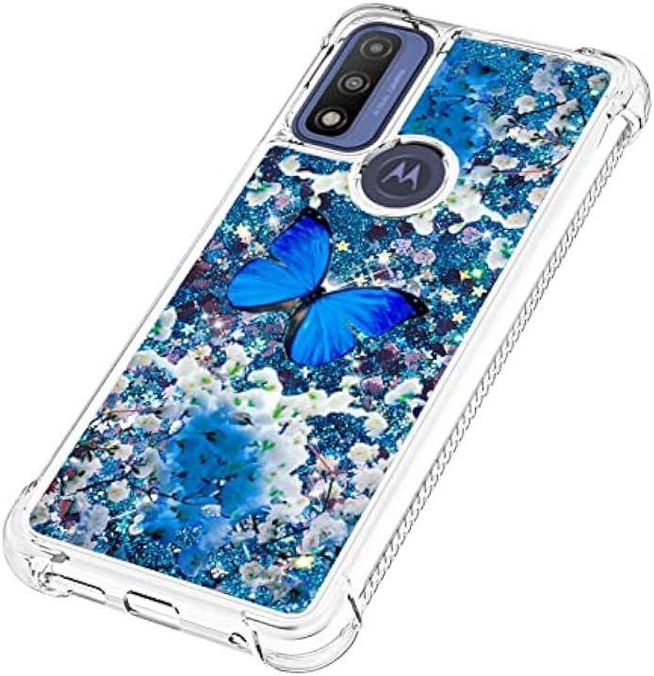 Alt view image 2 of 6 - CAIYUNL for Moto G Pure Case with Glass Screen Protector,Moto G Power 2022 Case Glitter Bling Floating Liquid Cute Women Girls Soft TPU Phone Case Cover for Motorola G Pure/G Power 2022-Blue Butterfly