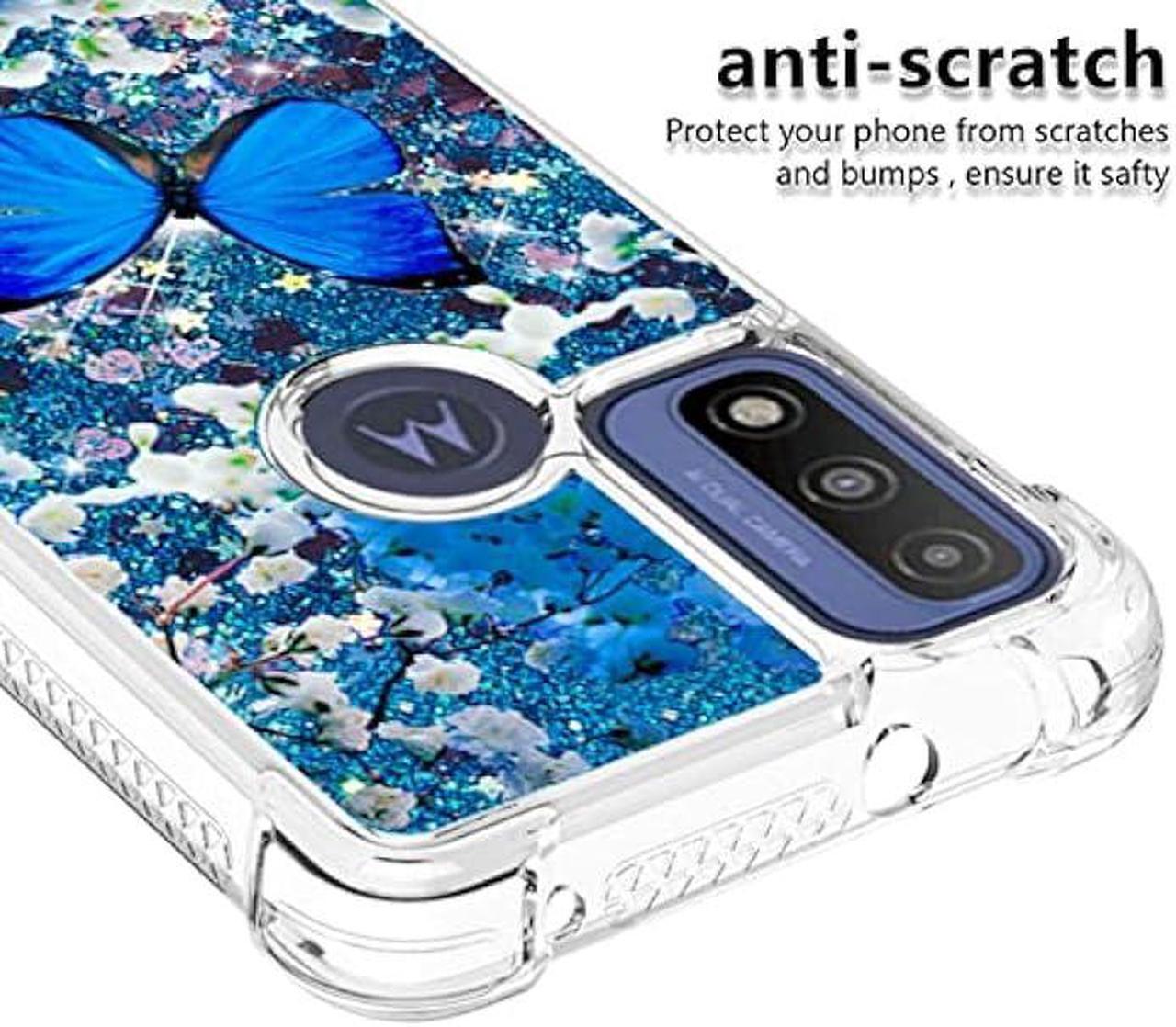 Alt view image 3 of 6 - CAIYUNL for Moto G Pure Case with Glass Screen Protector,Moto G Power 2022 Case Glitter Bling Floating Liquid Cute Women Girls Soft TPU Phone Case Cover for Motorola G Pure/G Power 2022-Blue Butterfly