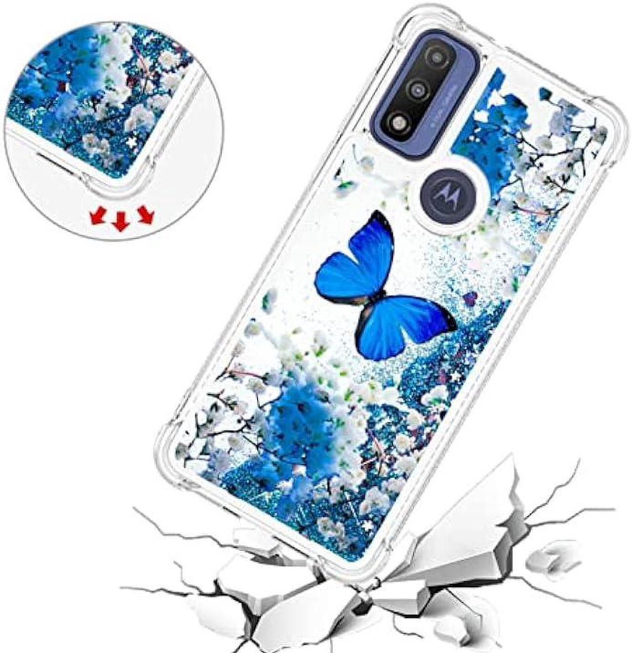 Alt view image 4 of 6 - CAIYUNL for Moto G Pure Case with Glass Screen Protector,Moto G Power 2022 Case Glitter Bling Floating Liquid Cute Women Girls Soft TPU Phone Case Cover for Motorola G Pure/G Power 2022-Blue Butterfly