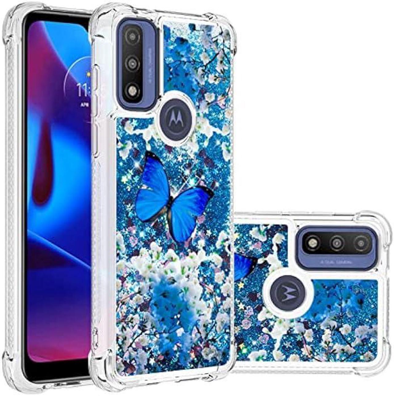 Alt view image 5 of 6 - CAIYUNL for Moto G Pure Case with Glass Screen Protector,Moto G Power 2022 Case Glitter Bling Floating Liquid Cute Women Girls Soft TPU Phone Case Cover for Motorola G Pure/G Power 2022-Blue Butterfly