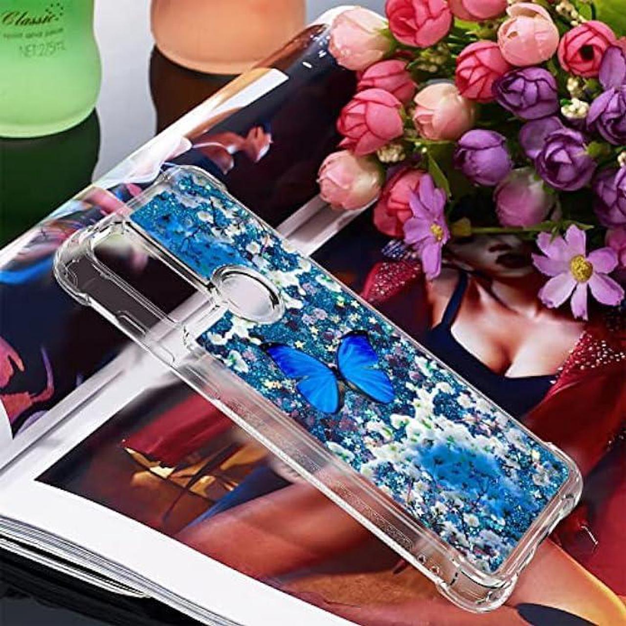 Alt view image 6 of 6 - CAIYUNL for Moto G Pure Case with Glass Screen Protector,Moto G Power 2022 Case Glitter Bling Floating Liquid Cute Women Girls Soft TPU Phone Case Cover for Motorola G Pure/G Power 2022-Blue Butterfly