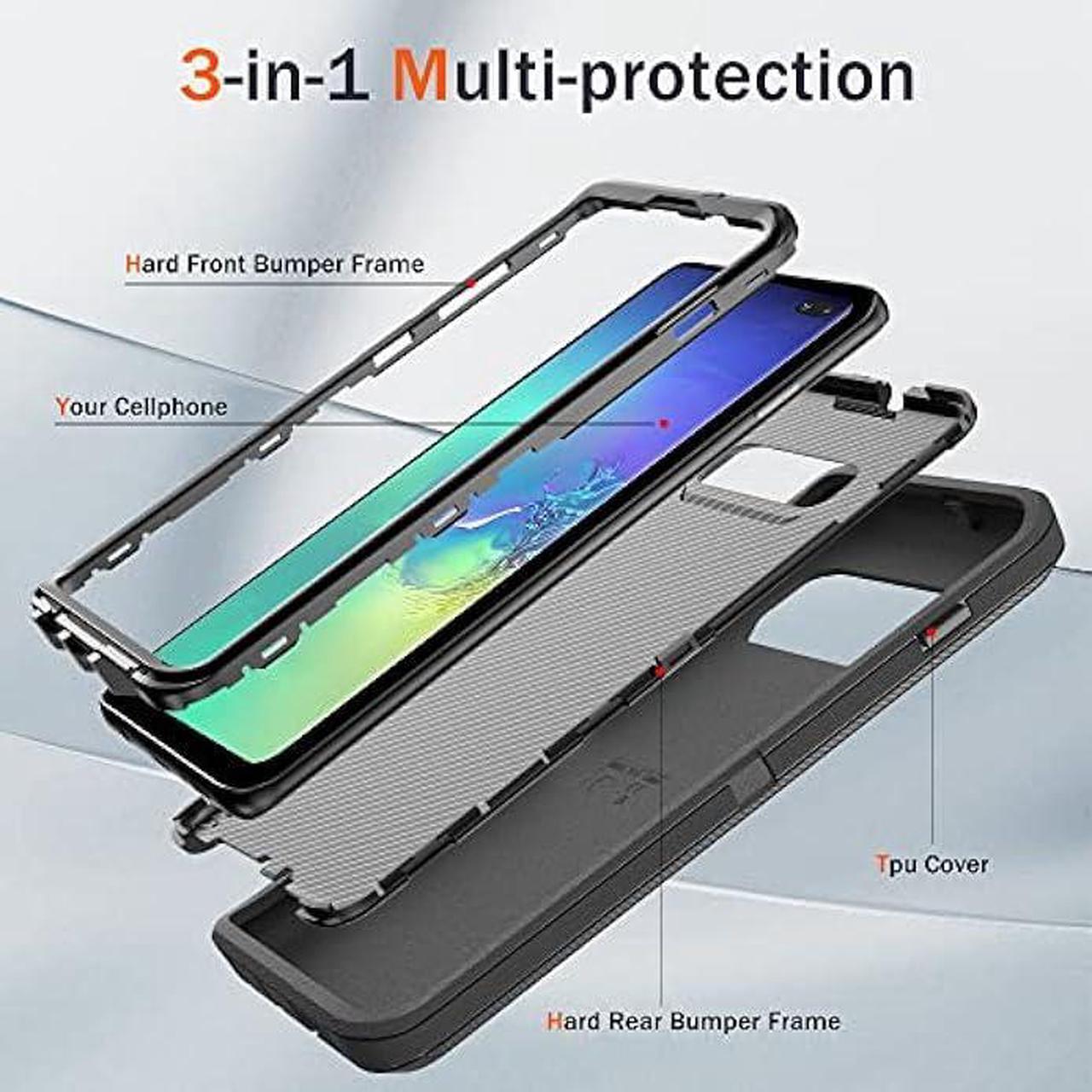Alt view image 2 of 6 - for Samsung Galaxy S10 Plus Case, Jshru Full Body Shockproof Protective Cover, 3-Layer Heavy Duty Rugged Bumper Phone Case for Galaxy S10+ Plus, Black