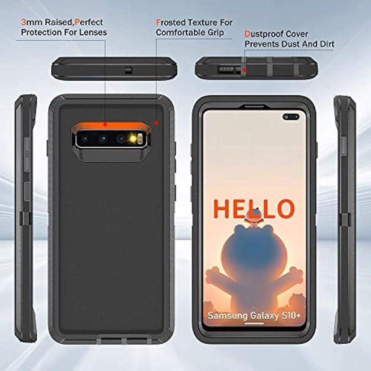 Alt view image 4 of 6 - for Samsung Galaxy S10 Plus Case, Jshru Full Body Shockproof Protective Cover, 3-Layer Heavy Duty Rugged Bumper Phone Case for Galaxy S10+ Plus, Black